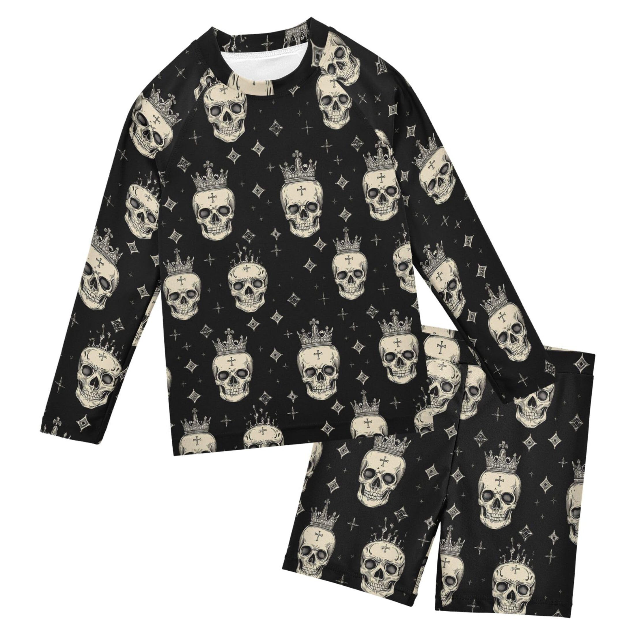 Skull Crown Boys Rash Guard Swimsuits Set for Boys Long Sleeve Swim Shirts Bathing Suits with Trunks B0404388