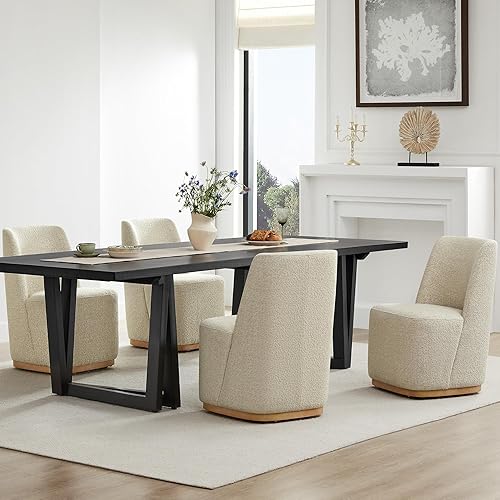 Miniatura 19 de CHITA Juego de 2 sillas de comedor tapizadas giratorias con ruedas, silla de comedor moderna de tela certificada FSC con ruedas, sillas de comedor