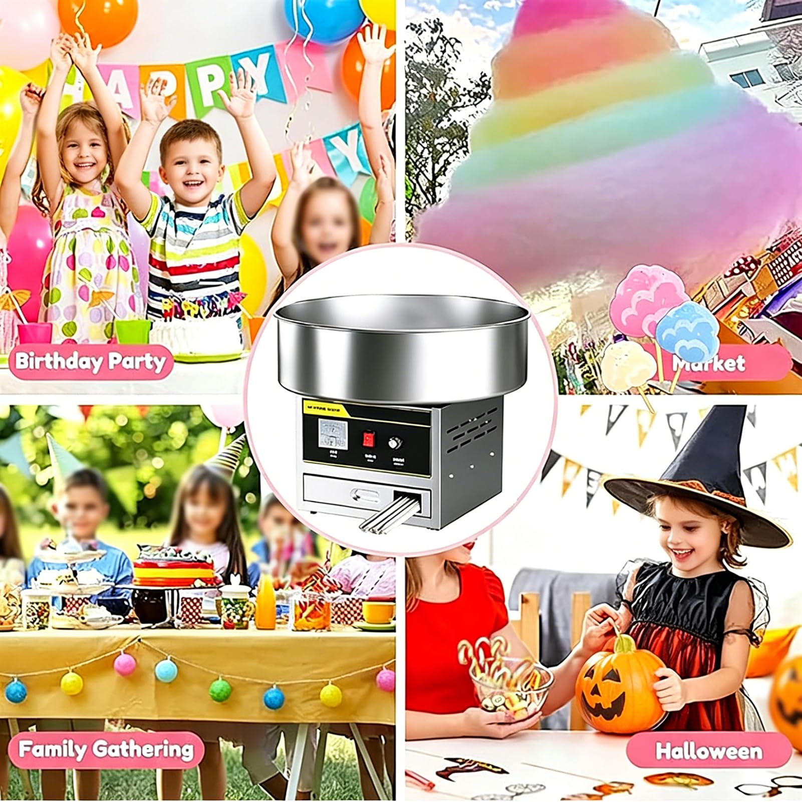AVSMGP Silver, Máquina Algodón Azúcar Calidad Comercial, Fabricante Algodón Azúcar Profesional para Fiestas Cumpleaños, Carnavales En Casa Y Fiestas Infantiles