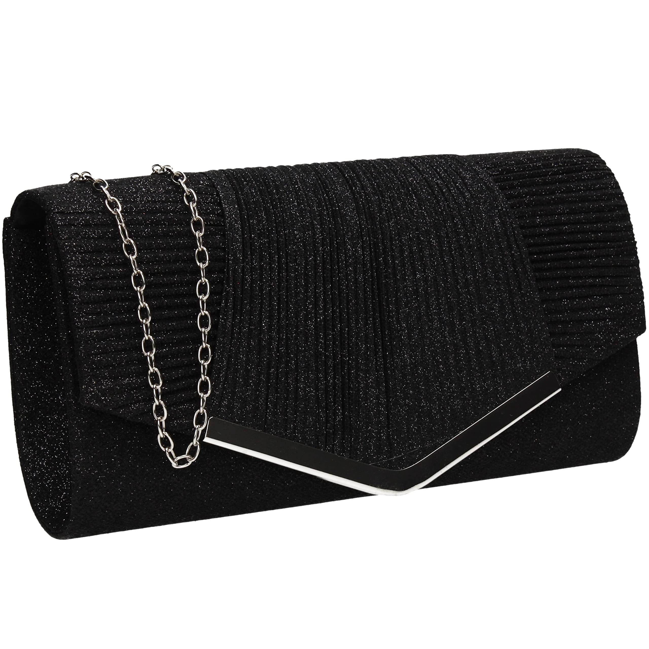 SwankySwans Emma Womens Sparkly Shiny Party Prom Wedding Evening Clutch Bag Purse (Black)