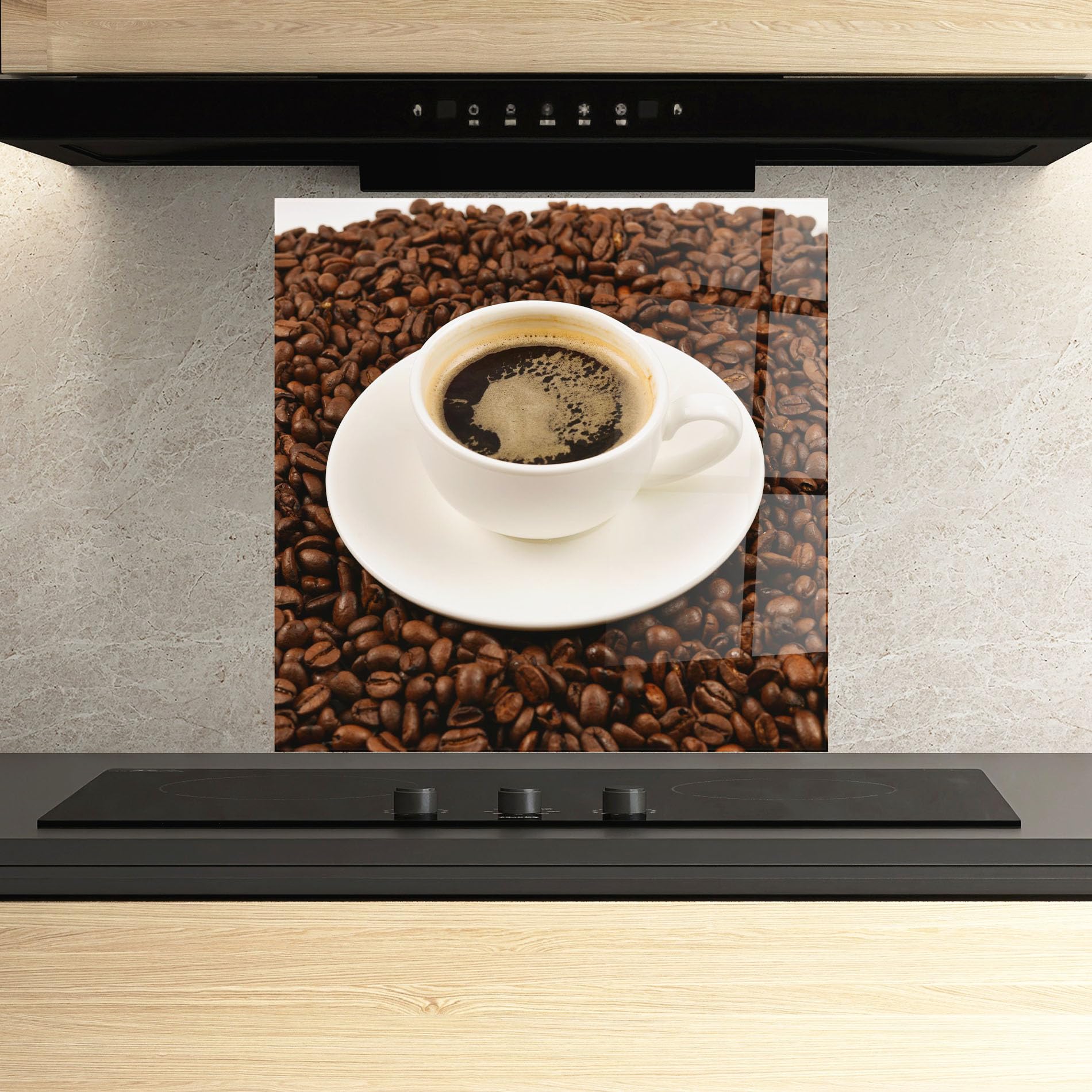 ARTHUB® Panel de Vidrio para Cocina 100x100 cm, 4mm Vidrio Templado | Protección contra Salpicaduras, Protección contra Salpicaduras para Cocina, Alimentos, Coffee Cup On Beans