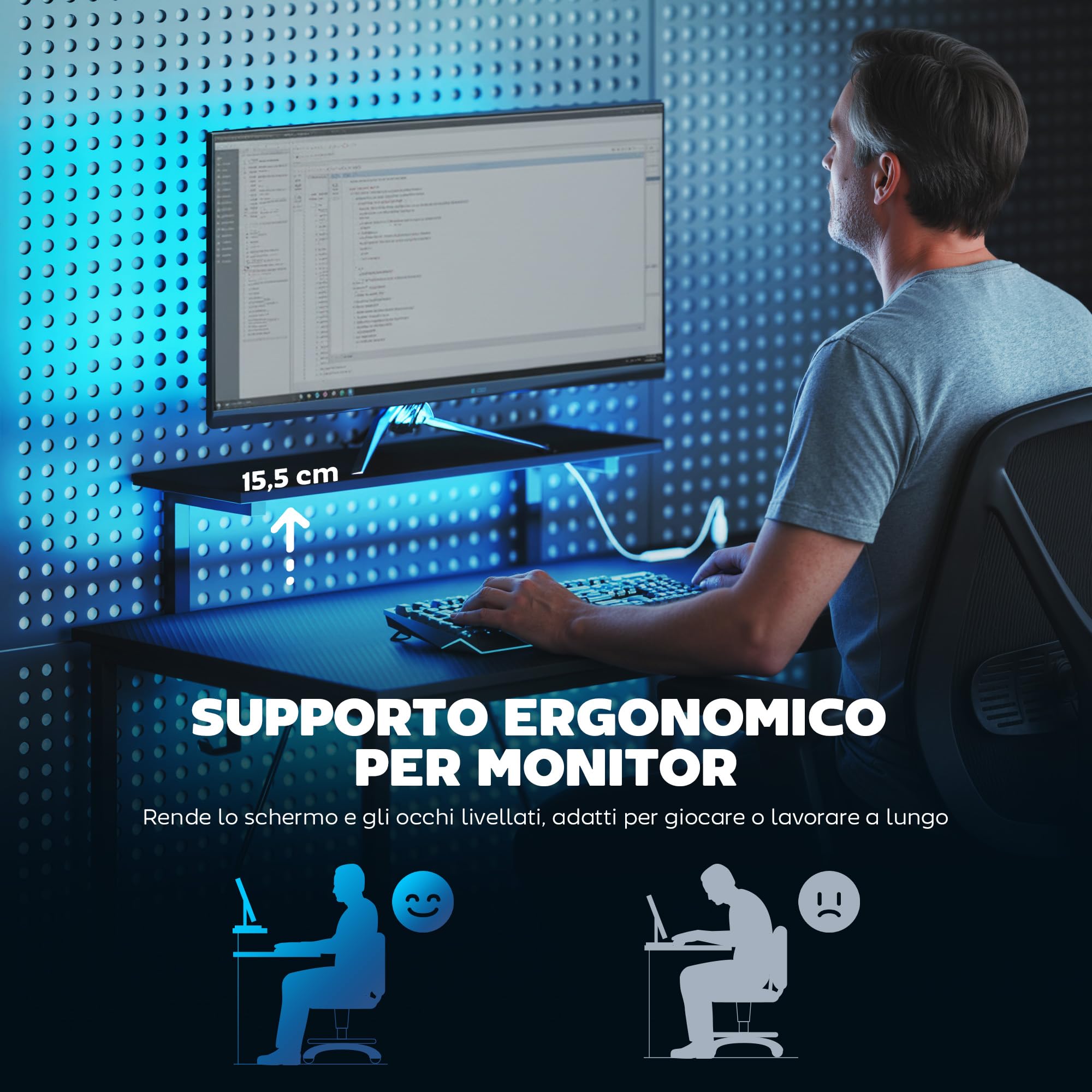 HOMCOM Scrivania Gaming Reversibile ad L con LED, Prese Elettriche, 114.5x82cm Scrivania Angolare con Supporto per Monitor e Ripiani Regolabili a Rete, Postazione Gaming per Casa Ufficio Studio, Nero