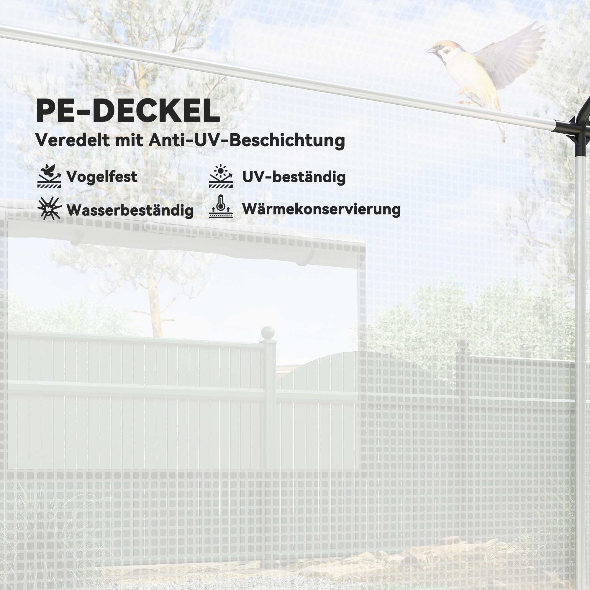 Outsunny Szklarnia 3x2x2m z moskit. dachem ostrym 4 okna biał. | Tunel foliowy, szerokie rolowane drzwi z zamkiem błysk., UV-odp., zimoodp. dom pomidorowy z kotwami ziem.