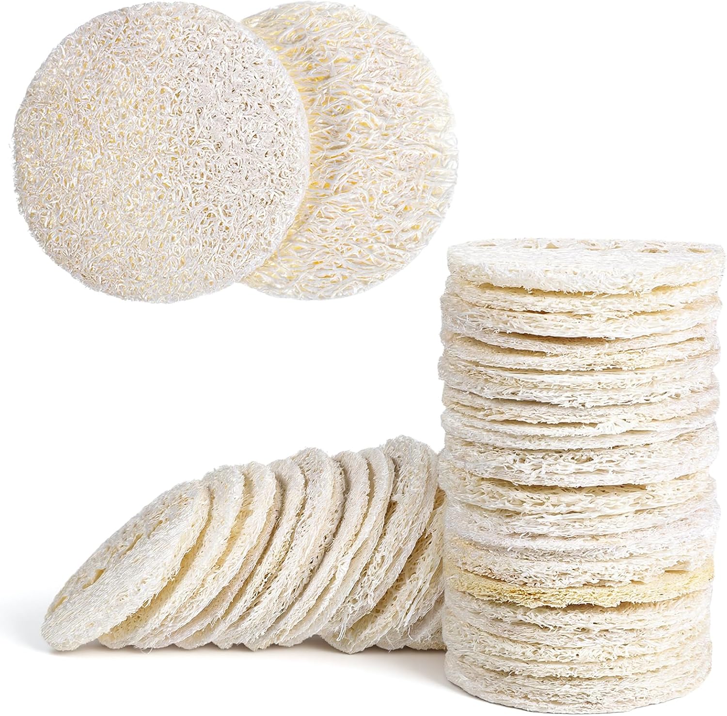 25 PCS Natural Loofah Exfoliating Face Scrub Pads, 2.36in Face Body Scrub Pads, Loofa Sponges Facial Exfoliating Pads for Makeup & Dead Skin Removal, Cleansing Skin for Women and Men
