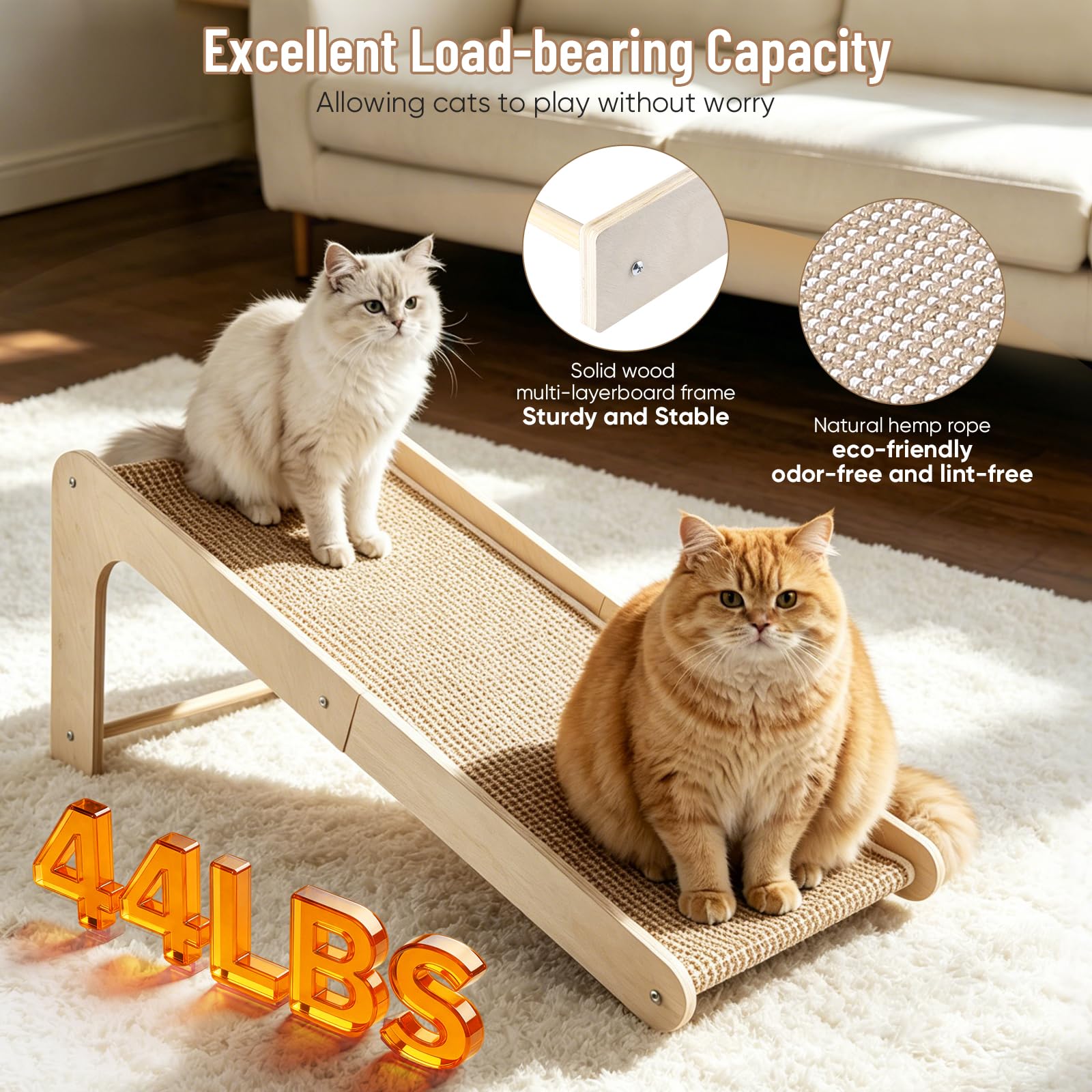 Griffoir pour Chat, Griffoir Incliné en Bois Naturel avec Revêtement Sisal, Griffoir Chat Anti Griffe Canapé, Grattoir Stable pour Chats d’Intérieur, Protège Meubles et Favorise l’Activité Physique