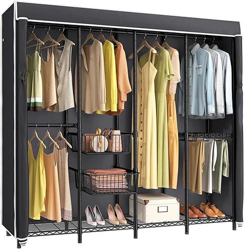 VIPEK V40C Pro Coverd - Perchero de armario independiente para dormitorio, perchero negro resistente con cubierta de tela negra, estante de metal