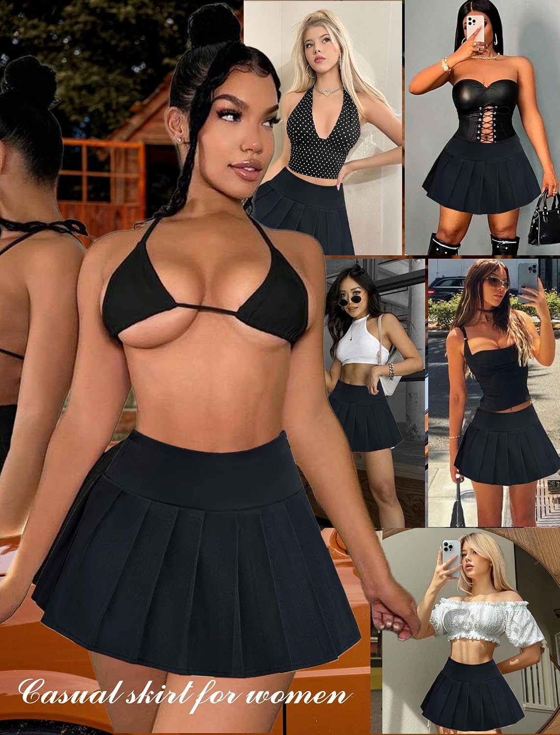 Avidlove Pleated Mini Skirt Low Rise Y2K Plaid Schoolgirl Skirts for Women