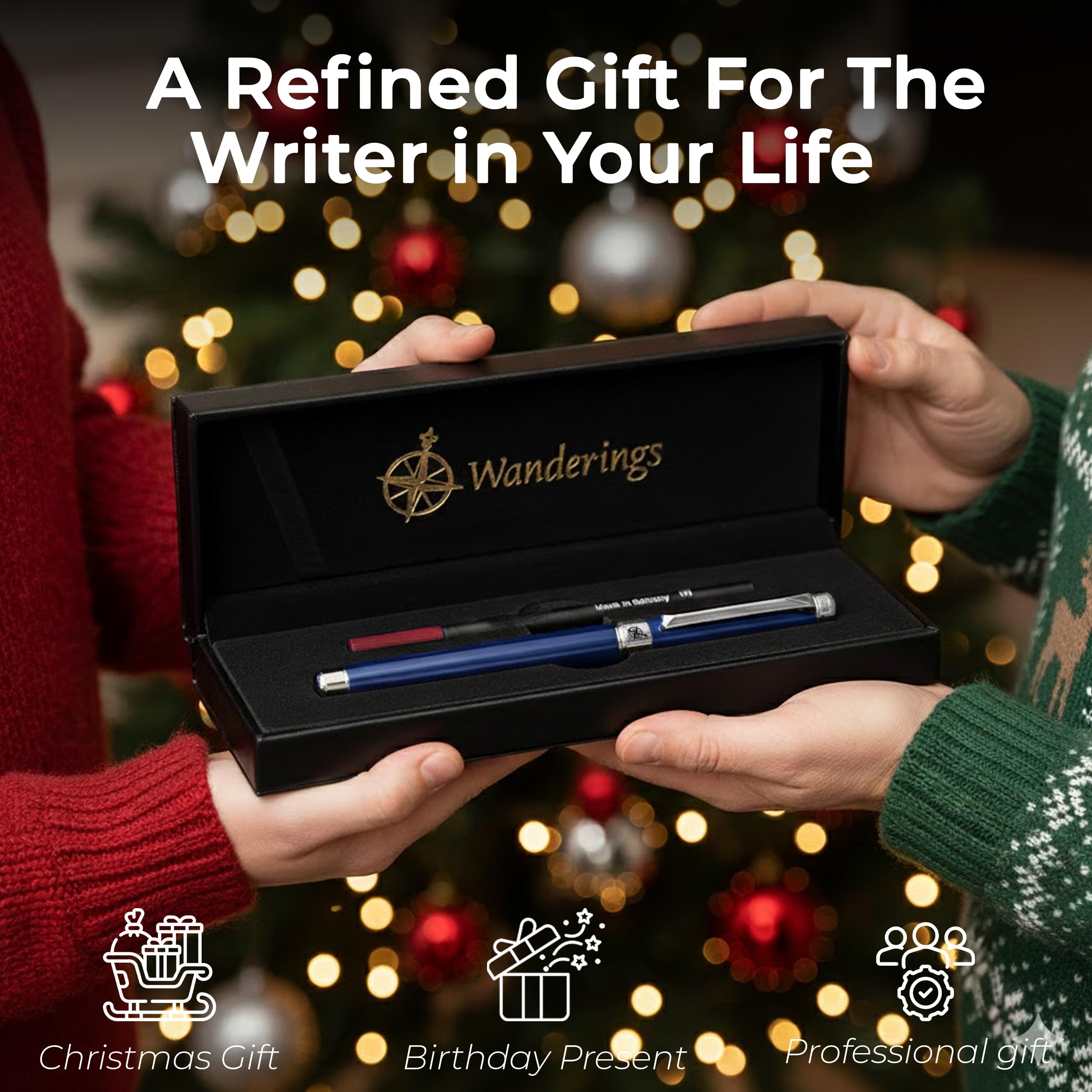 WANDERINGS Premium Rollerball Pen mit Deutscher Tinte – Perfekt Ausbalanciert für ein Hervorragendes Schreiberlebnis – Chrom-Akzente – Blue Breeze – Inklusive Schmidt-Refill im Geschenk-Etui