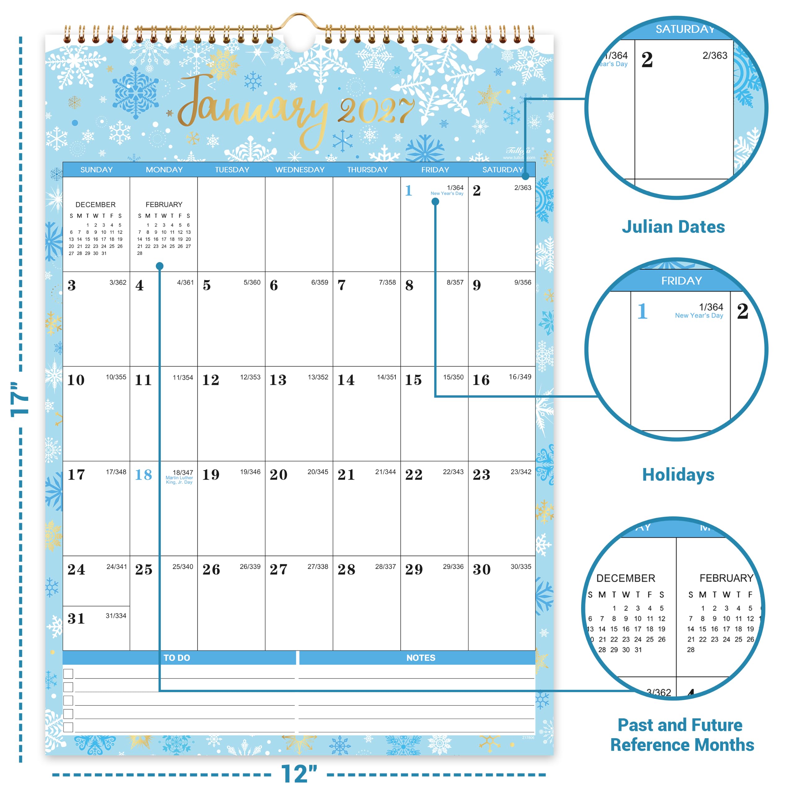 Wandkalender 2025 - Jan. 2025 - Dez. 2025, Kalender 2025 mit dickem Papier, 38,1 x 29,2 cm, perfekter Wandkalender zum Organisieren - 12 verschiedene Themen