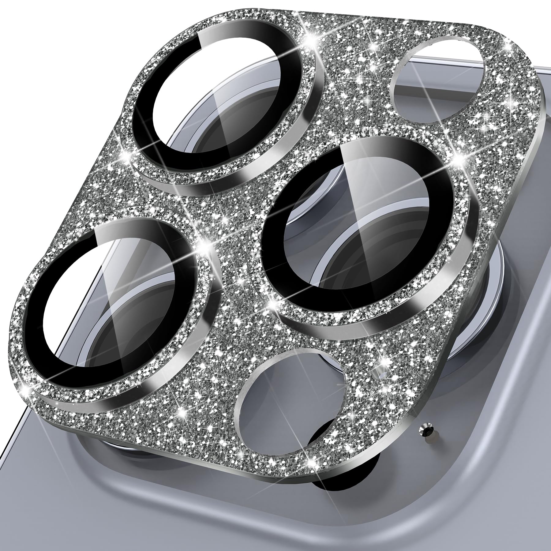 YWXTW for iPhone 16 Pro/iPhone 16 Pro Max Camera Lens Protector, [New Glitter Design] Full Bling Sparkly Diamond Tempered Glass Screen Protector Metal Camera Cover Accessories (Natural Titanium)