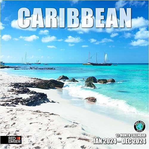 RED EMBER Caribbean - Calendario mensual de pared colgante 2024  12 x 24 pulgadas abierto  Papel grueso y resistente  Regalo  Hermosa fotografía