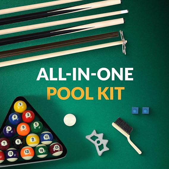 Hathaway Pool Table Accessories Kit - Pool Sticks Set of 2, 16 Billiard Balls, Pool Rack Triangle, Brush, Chalk, Bridge Stick with Aluminum Head - Billiards Accessories for Gameplay