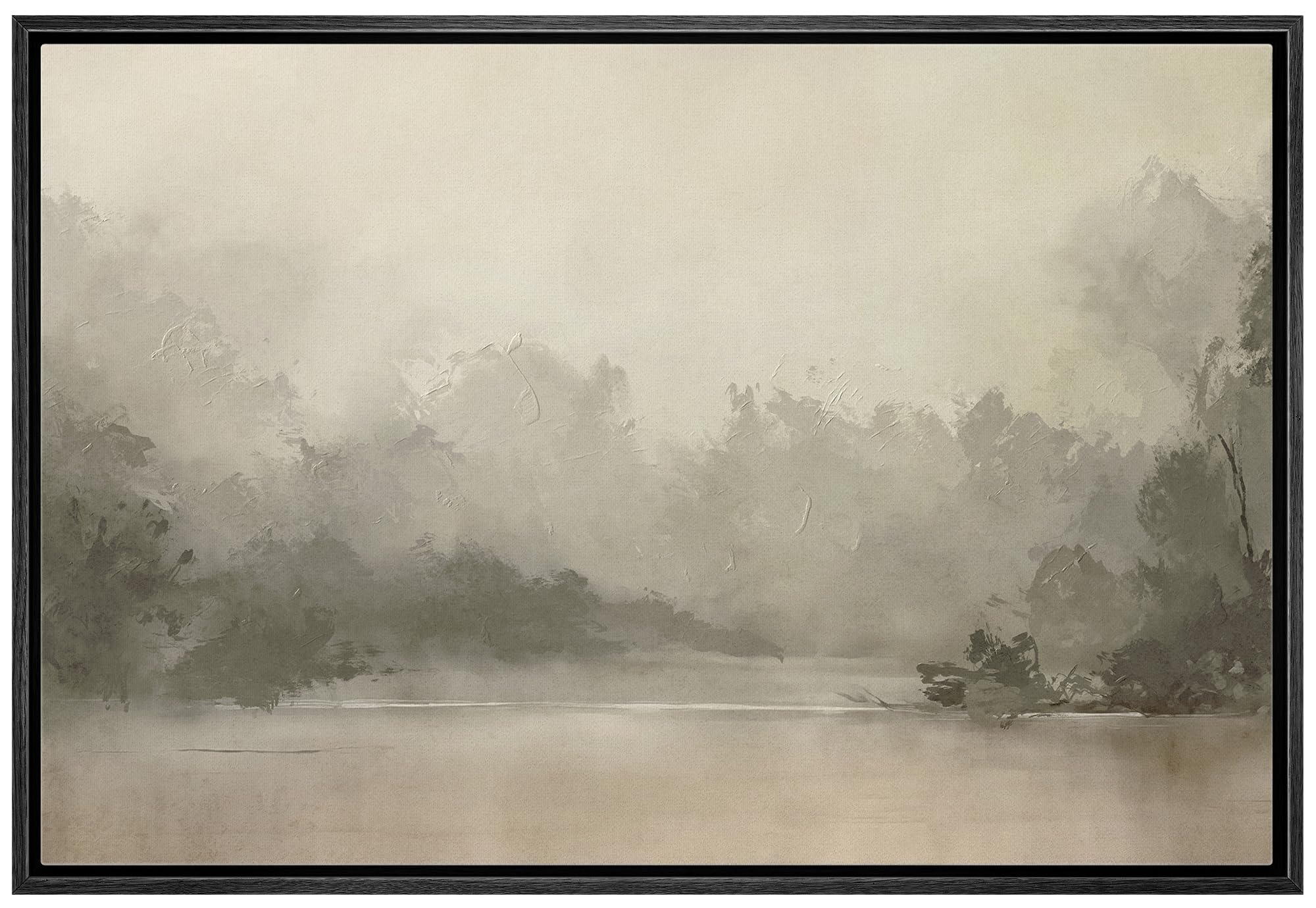 SIGNLEADER Framed Canvas Print Wall Art Abstract Misty Forest Landscape Modern Minimalist Illustrations Modern Art Glam Pastel for Living Room, Bedroom, Office - 24"x36" Black