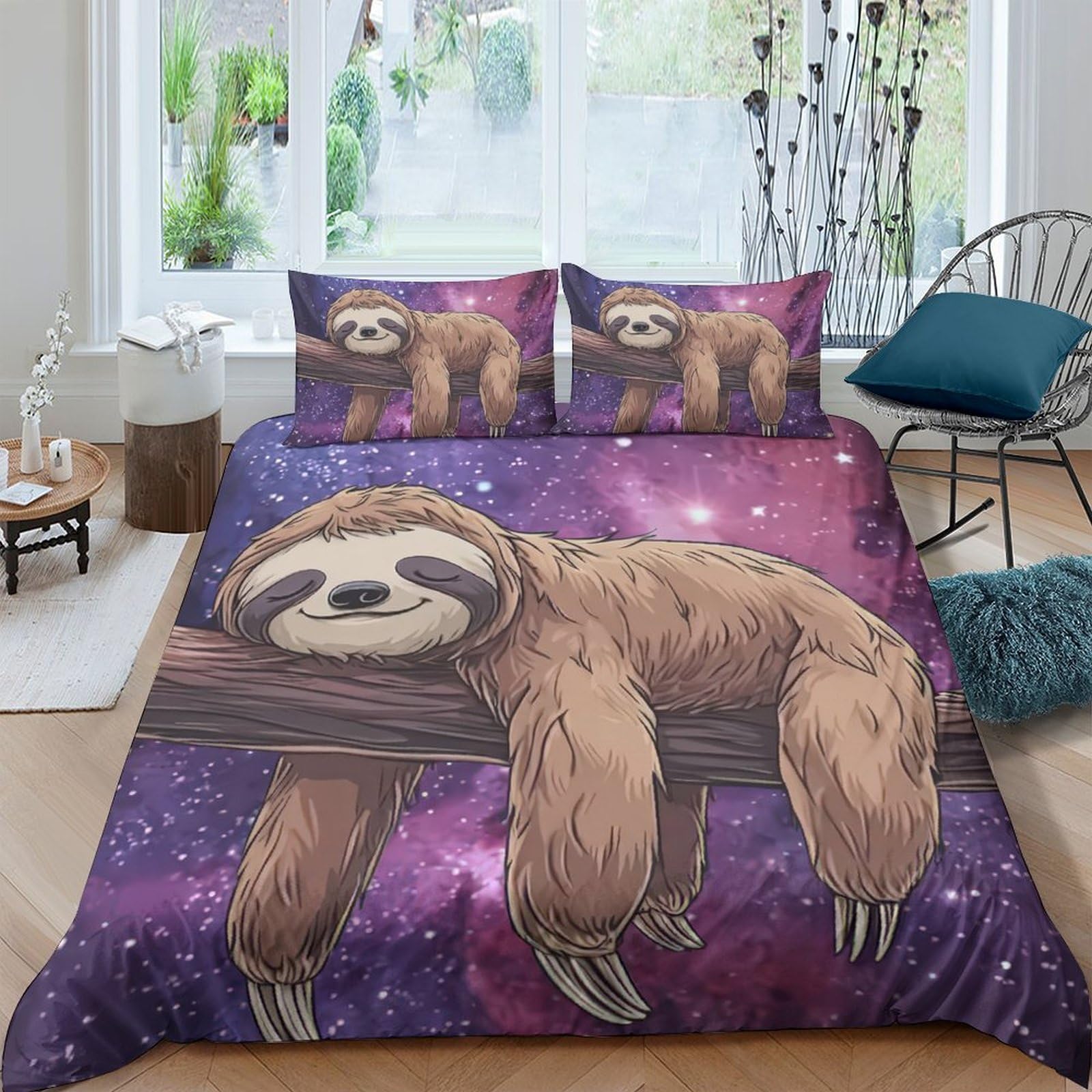 Ctjqhvkz Style-10 3D Printed Galaxy Starry Sky Fitted Sheet Microfiber Sloth Mattress Cover For Bedroom Dorm Easy Care Slip Resistant Single（135X200cm）