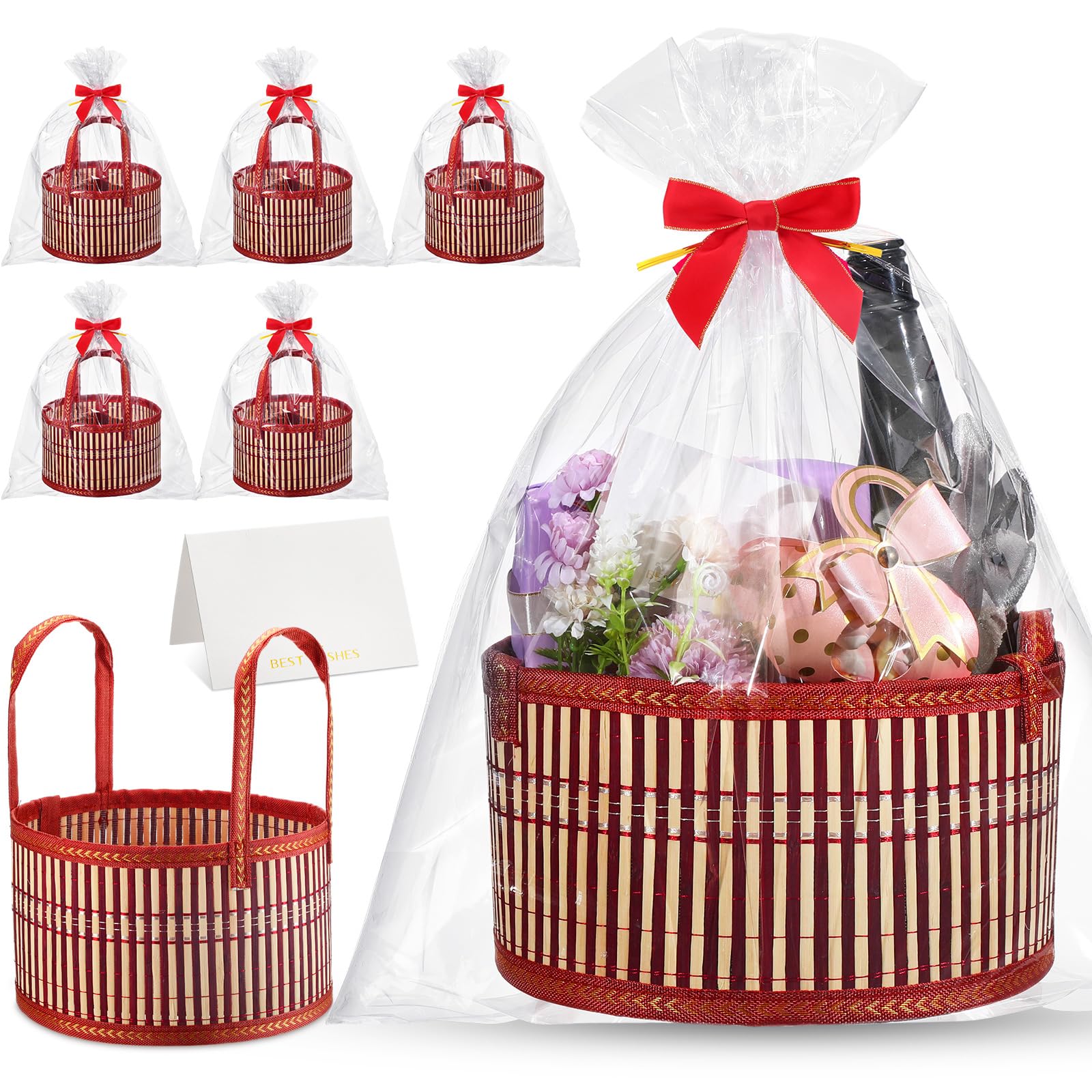 Weysat Geschenkkörbe für Geschenke, leer, stabil, groß, gewebter Bambus-Geschenkkorb-Set mit Griff, Wickeltasche, Schleife, Karte zum Befüllen für Weihnachten, Einweihungsparty, Babyparty, Geburtstag