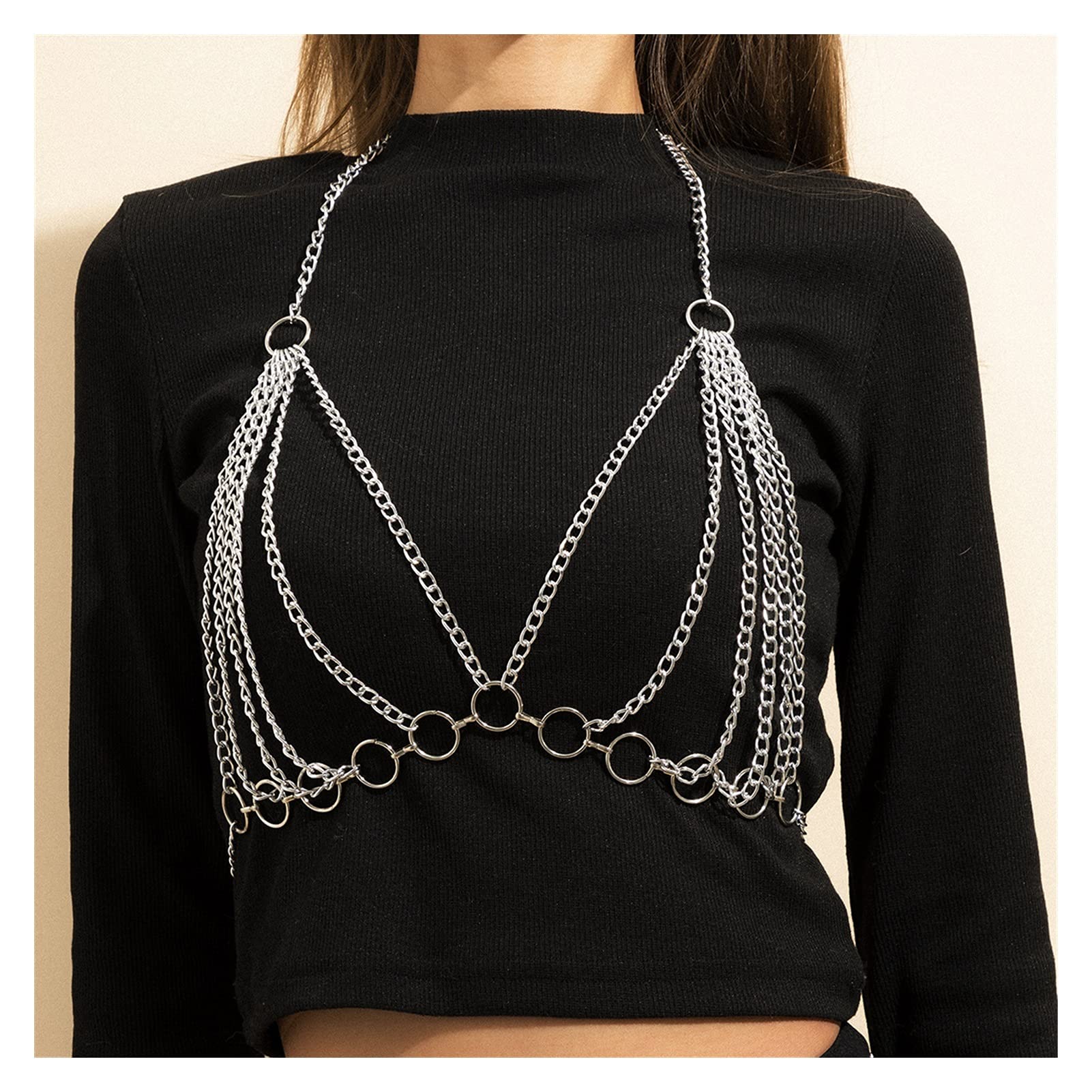 Body Chain Damen Kette - Goldfarbene einfache Strandkette mit Kreuzband für Taille und Bauch - Schwarze Harnaskette - Edler Schmuck für Damen - Accessoires