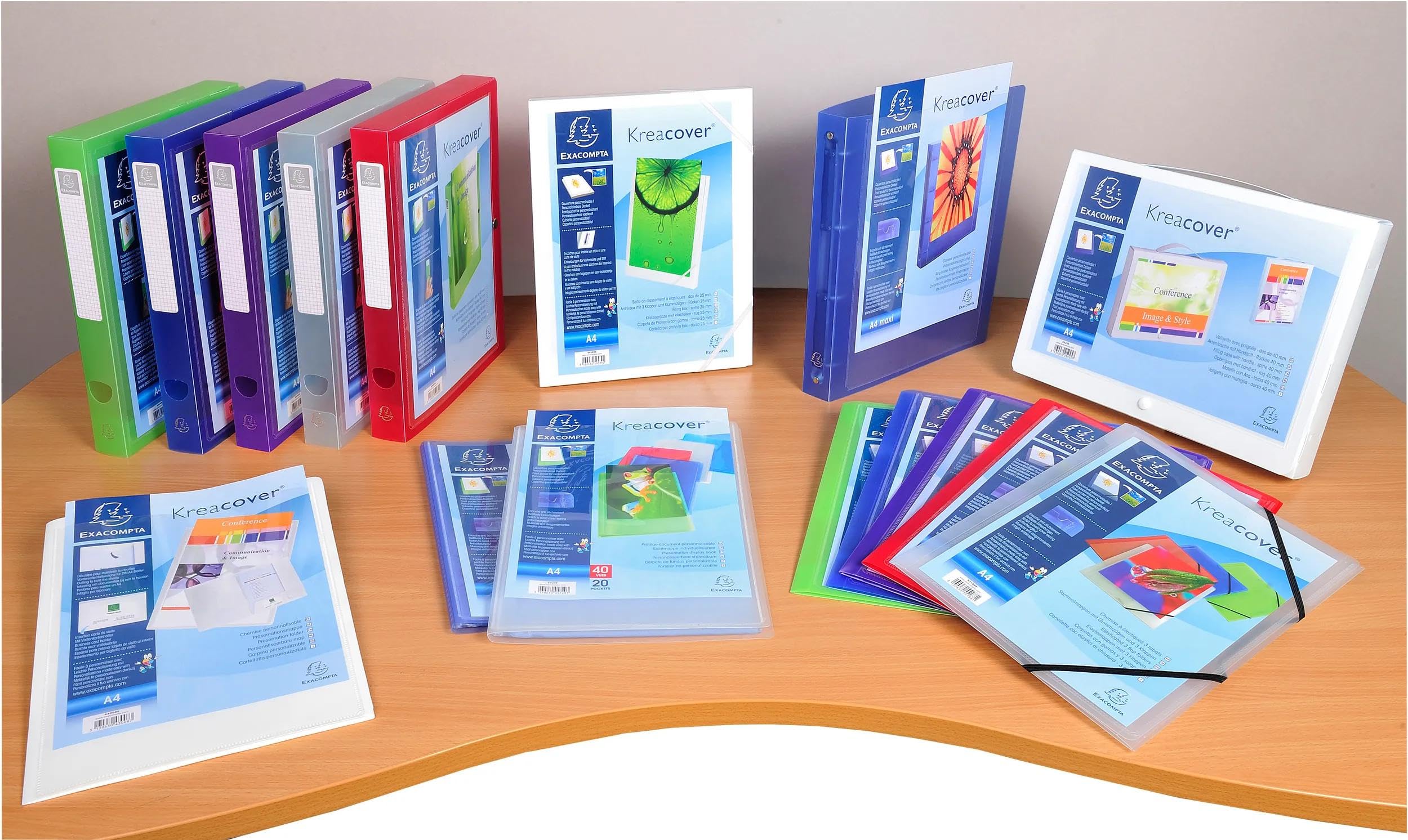 Exacompta 5742E 10er Pack Sichtmappe KreaCover Chromaline aus Kunststoff DIN A4 mit 40 Klarsichthüllen, 80 Sichten, Tasche am Vorderdeckel zum selbstgestalten, Aktenhülle, Prospekthülle, blau