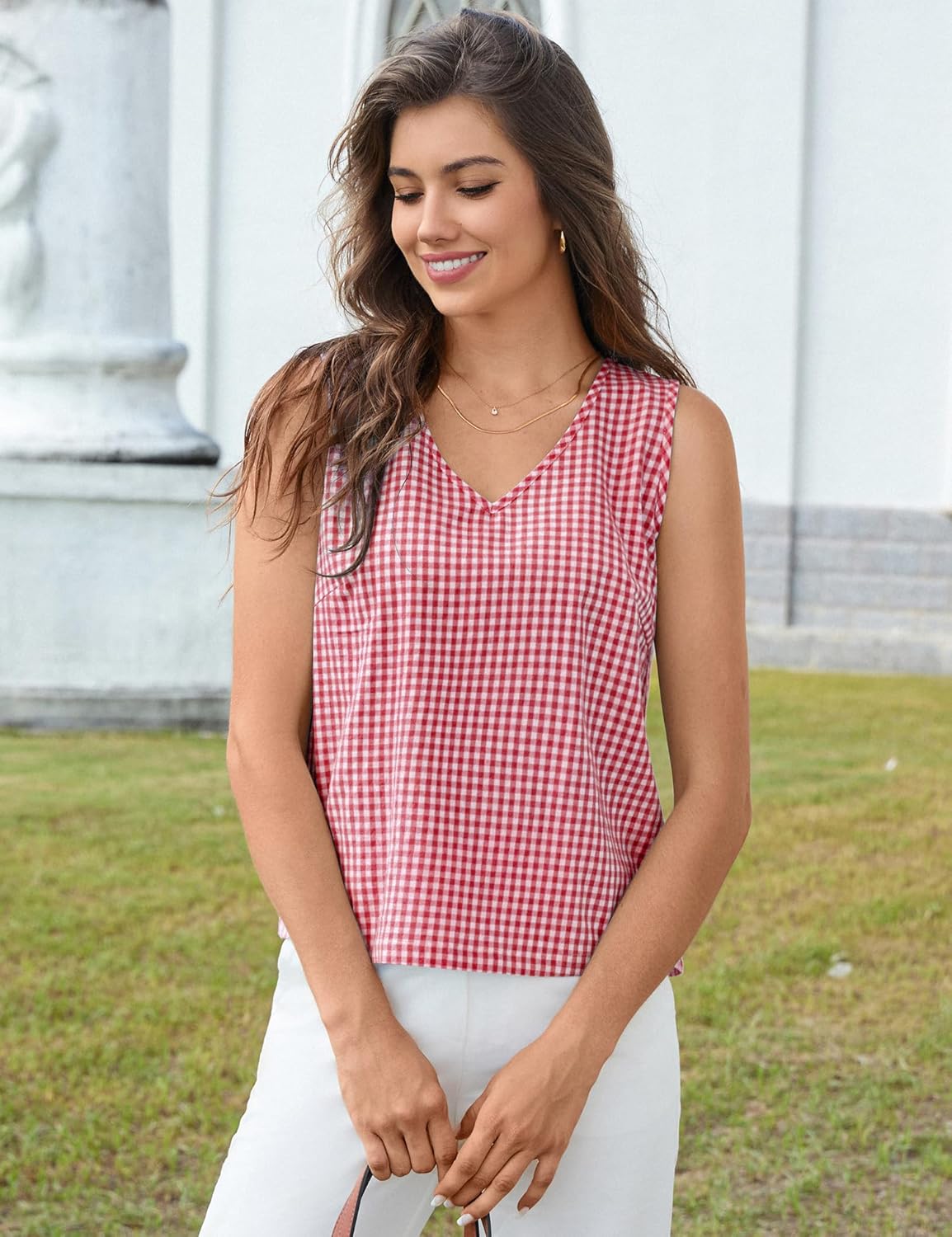 LOMON Womens Linen Tank Top V Neck Tank Tops Sleeveless Cute Spring Summer Tops for Women 2026 Beach Vacation Outfits (XS-XL) - Image 6