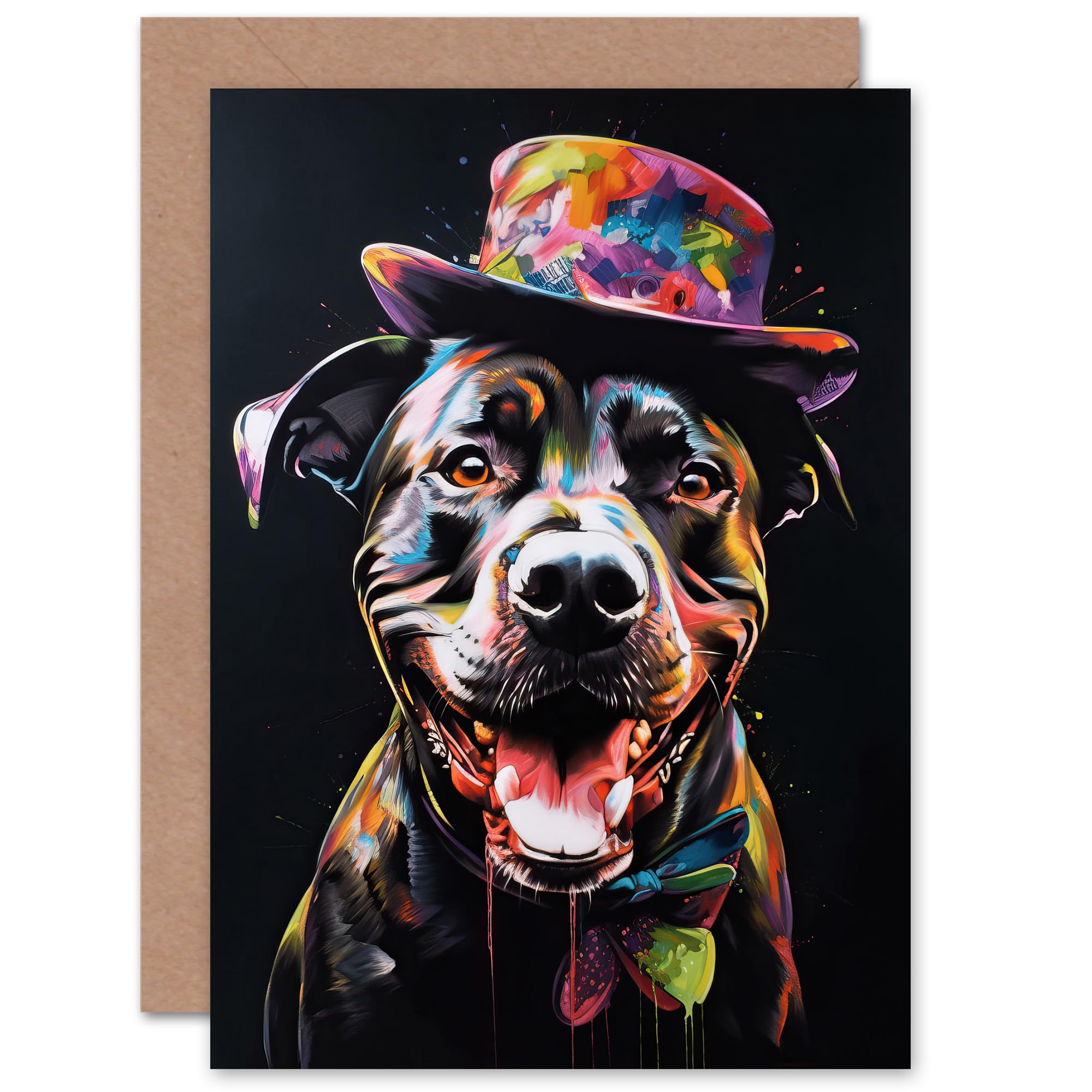 Artery8 Top Hat Black Lab Labrador for Husband Him Dad Son Brother Birthday Thank You Congratulations Blank Art Greeting Card
