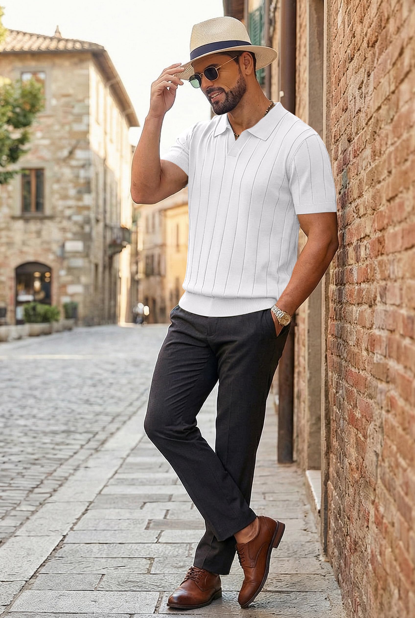 COOFANDY Polo Uomo a Maniche Corte, Polo Maglia d'Estate a Collo a V per Golf, Poloshirt per Uomini