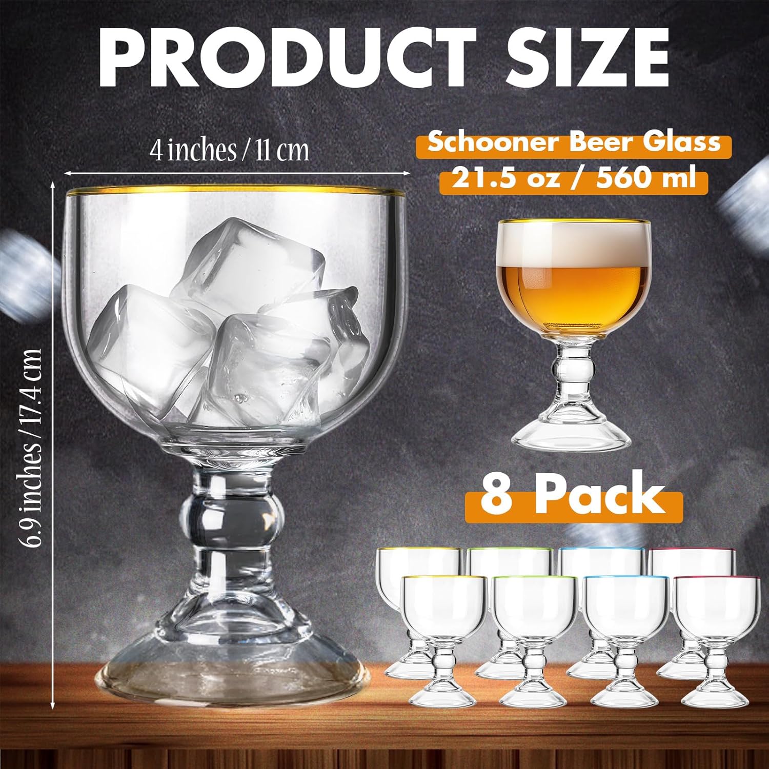 Tanlade 8 Pack 21.5 oz Margarita Schooner Glasses Bulk Extra Large Claw Shaped Shrimp Glasses Big Goblet Style Schooner for Cocktail, Coronaritas, Margaritas (Colorful) - Image 2