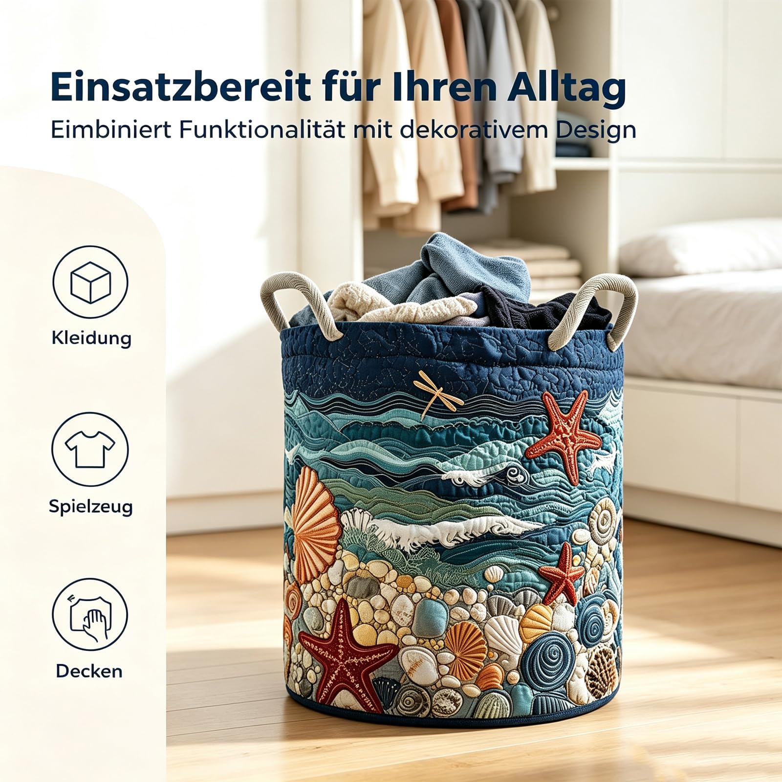 Wäschekorb Schäfchenwelt, Gesteppter Wäschekorb Schafe mit Griffen, Zusammenklappbarer Wäschekorbs Boho aus Weichem Stoff, Groß für Kinderzimmer, Kleidung & Spielzeug，Style 9：L：20"X28"