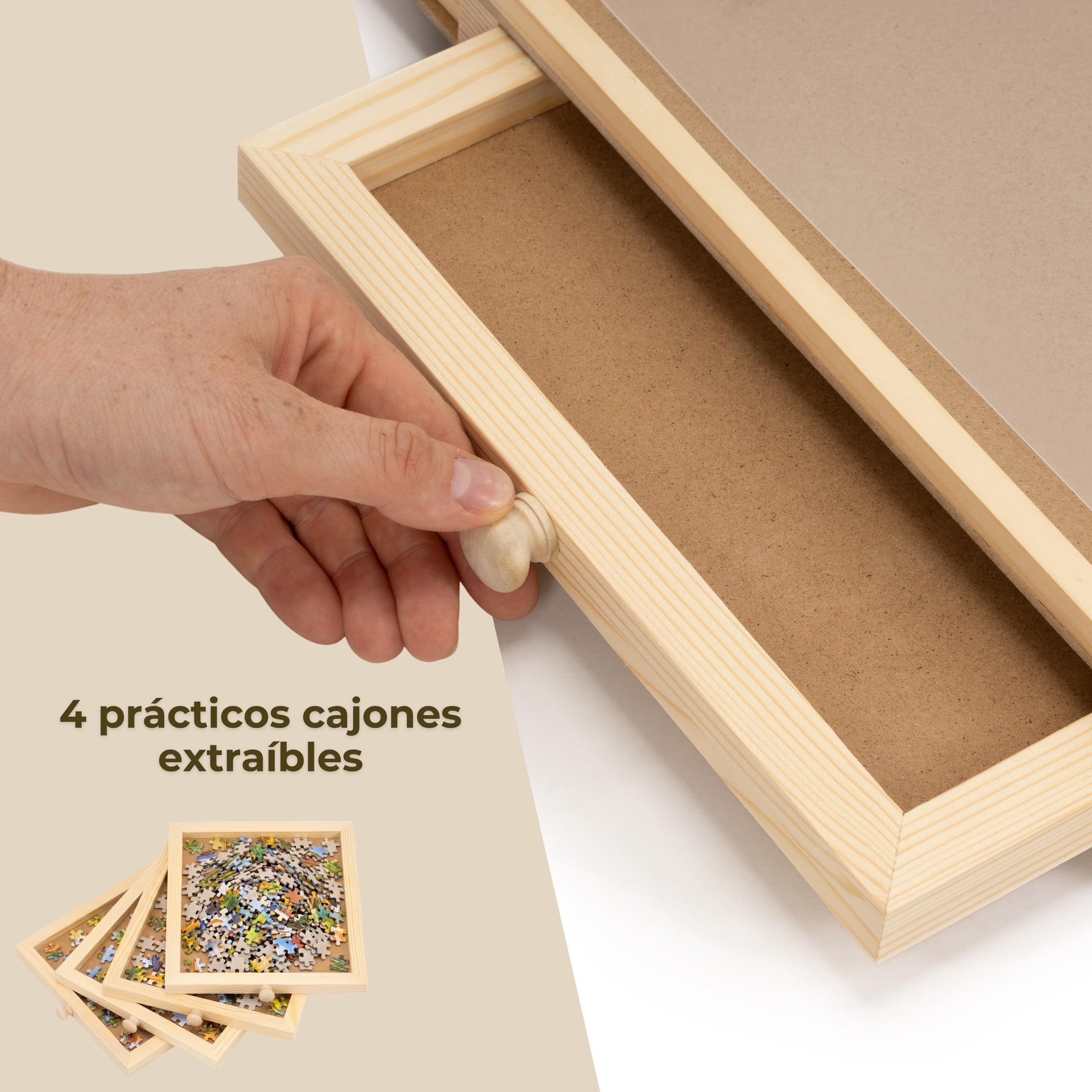 Puzzle base 1000 piezas de madera organizador de rompecabezas con 4 cajones giratorio con película protectora para rompecabezas ayuda a clasificar superficie lisa para adultos familia hobby SPRINGOS