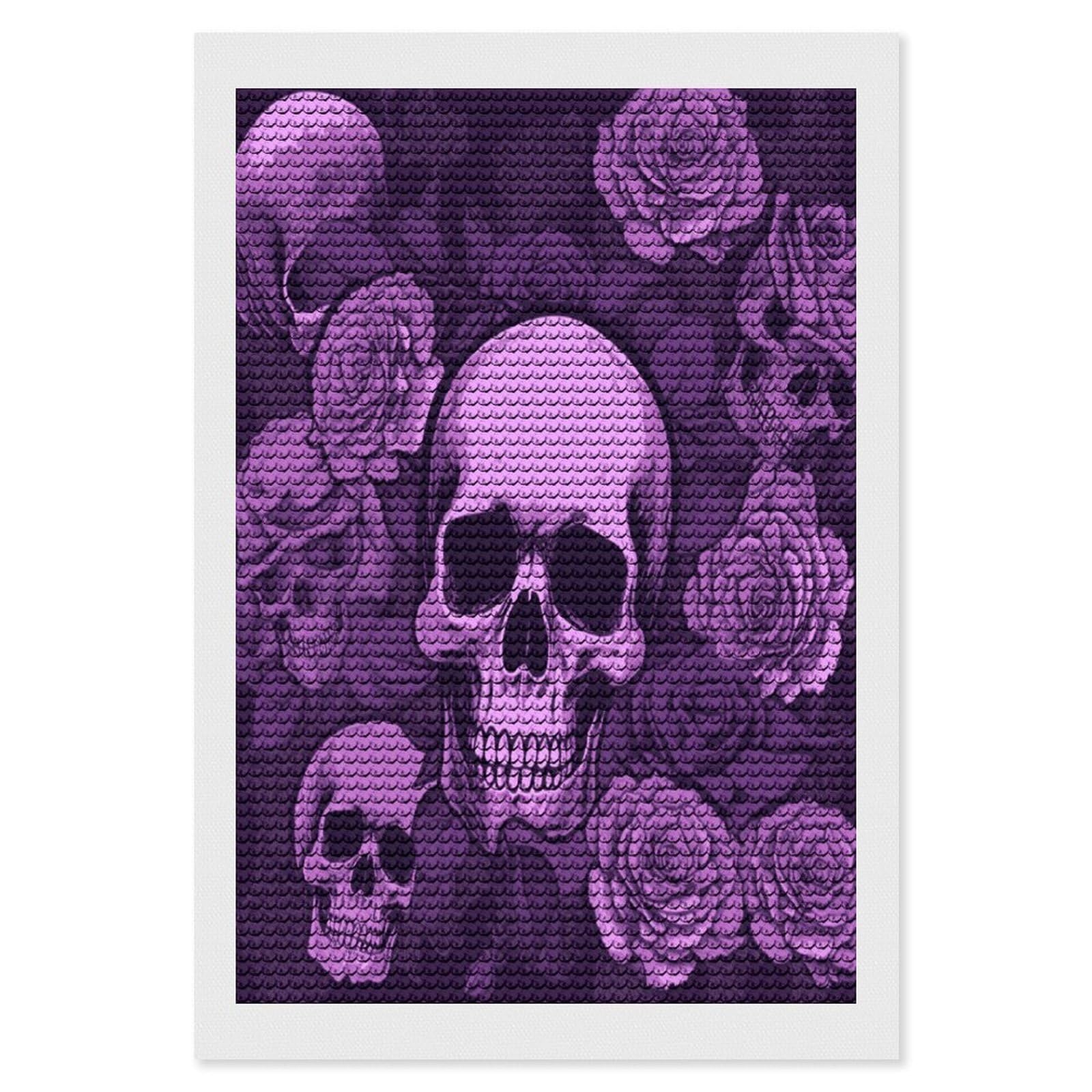 FekiLoot Purple Skulls and Roses Diamond Art Kits for Adults Diamond Painting Kits for Beginners DIY Diamond Art Kits Round Full Drill Diamond Dot Gem Painting for Home Wall Decor Gift 8"x12"