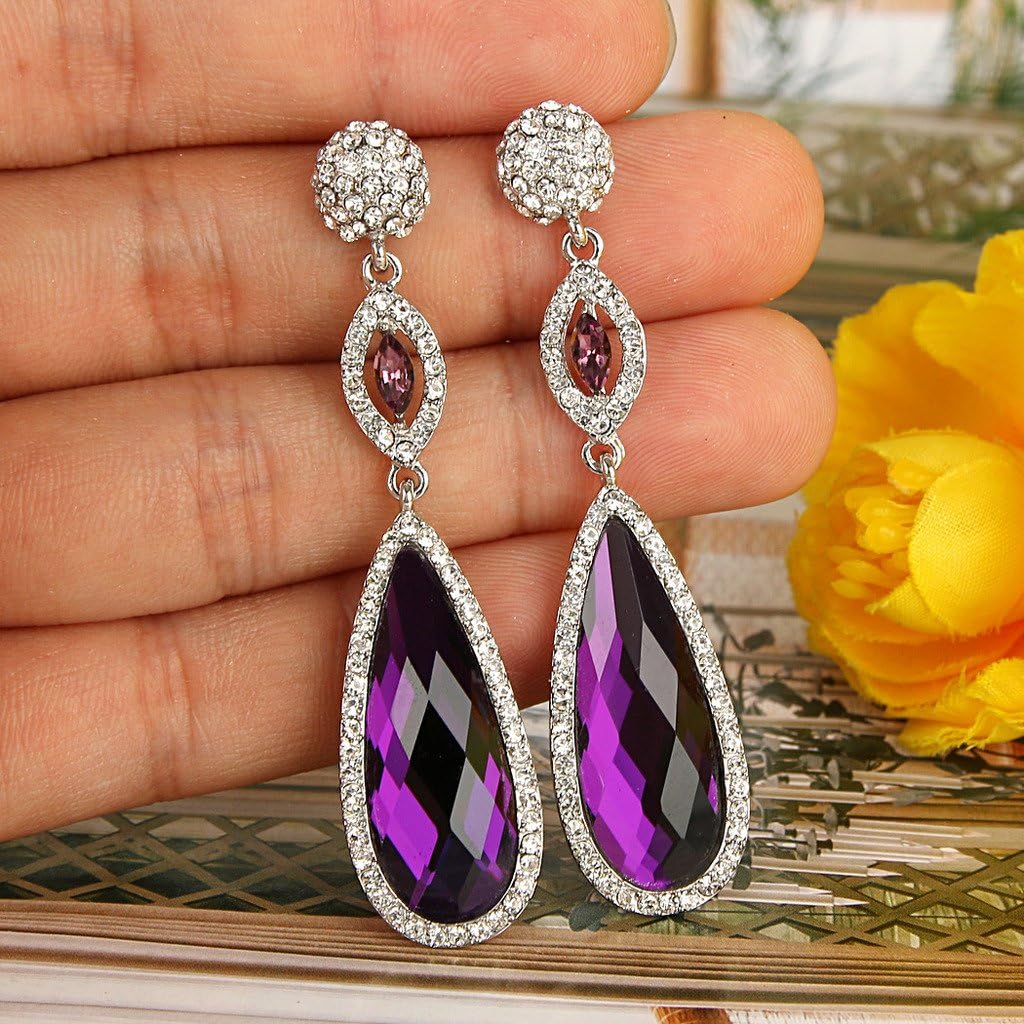 EVER FAITH Rhinestone Crystal Wedding Jewelry Graceful TearDrop Pierced Dangle Earrings - Image 3