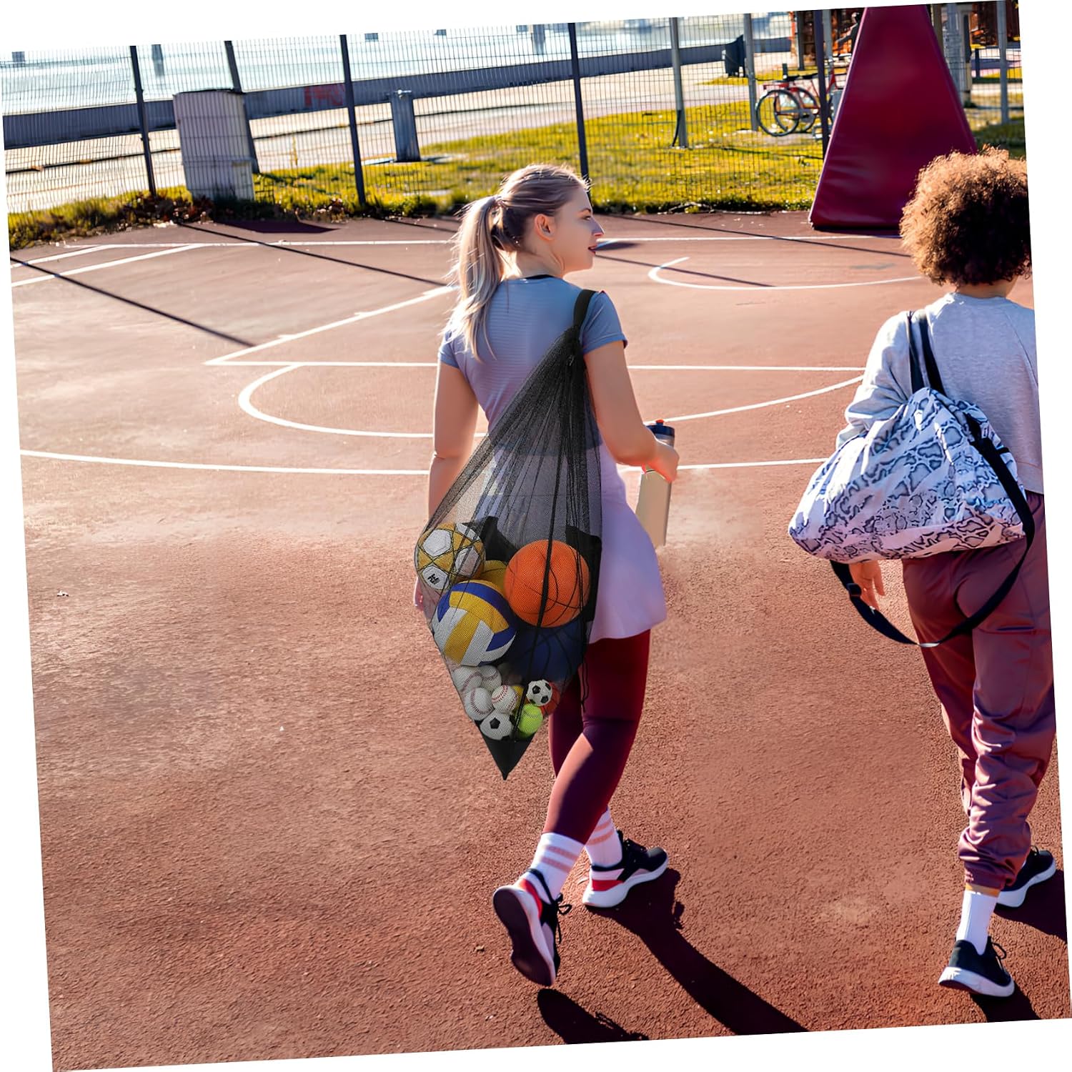 GANAZONO Mesh Bag for Soccer Basketball and Volleyball Drawstring Equipment Storage Zippered Pocket and Comfortable Shoulder Strap Capacity Sports Net Bag