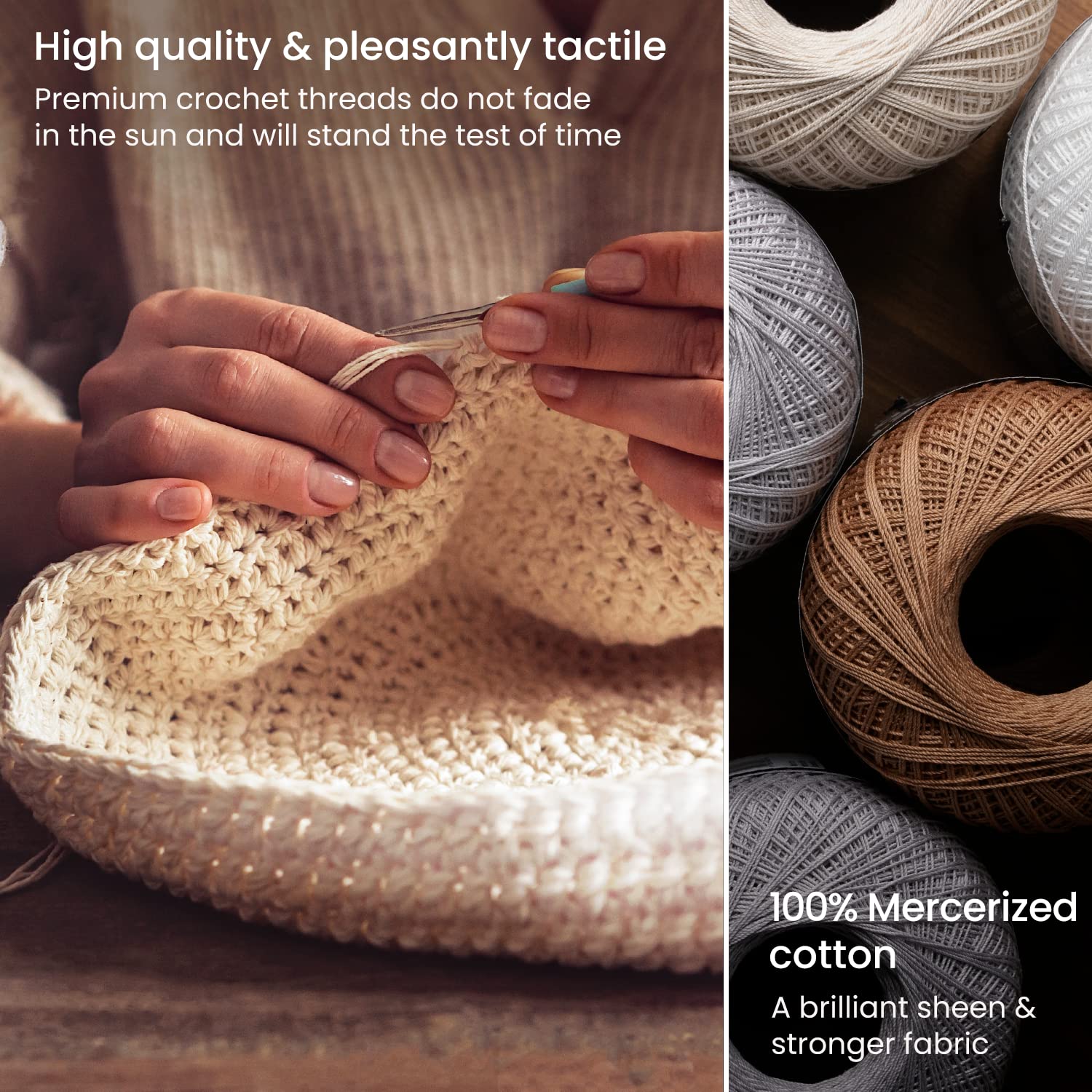 Arteza Set di 6 fili per uncinetto, 100% cotone, mercerizzati, misura 25,4 cm, bianco, beige e naturale, misura 7,6 cm, bianco e naturale, morbidi e colorati per lavori a maglia e uncinetto