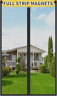 Upgraded Magnetic Screen Door Mesh, Full Strip Magnets, Heavy Duty Fiberglass Mesh, Door Screen Magnetic Closure for Single Door Size 38 x 82 Inch, Screen Door Size 40 x 84 Inch Black