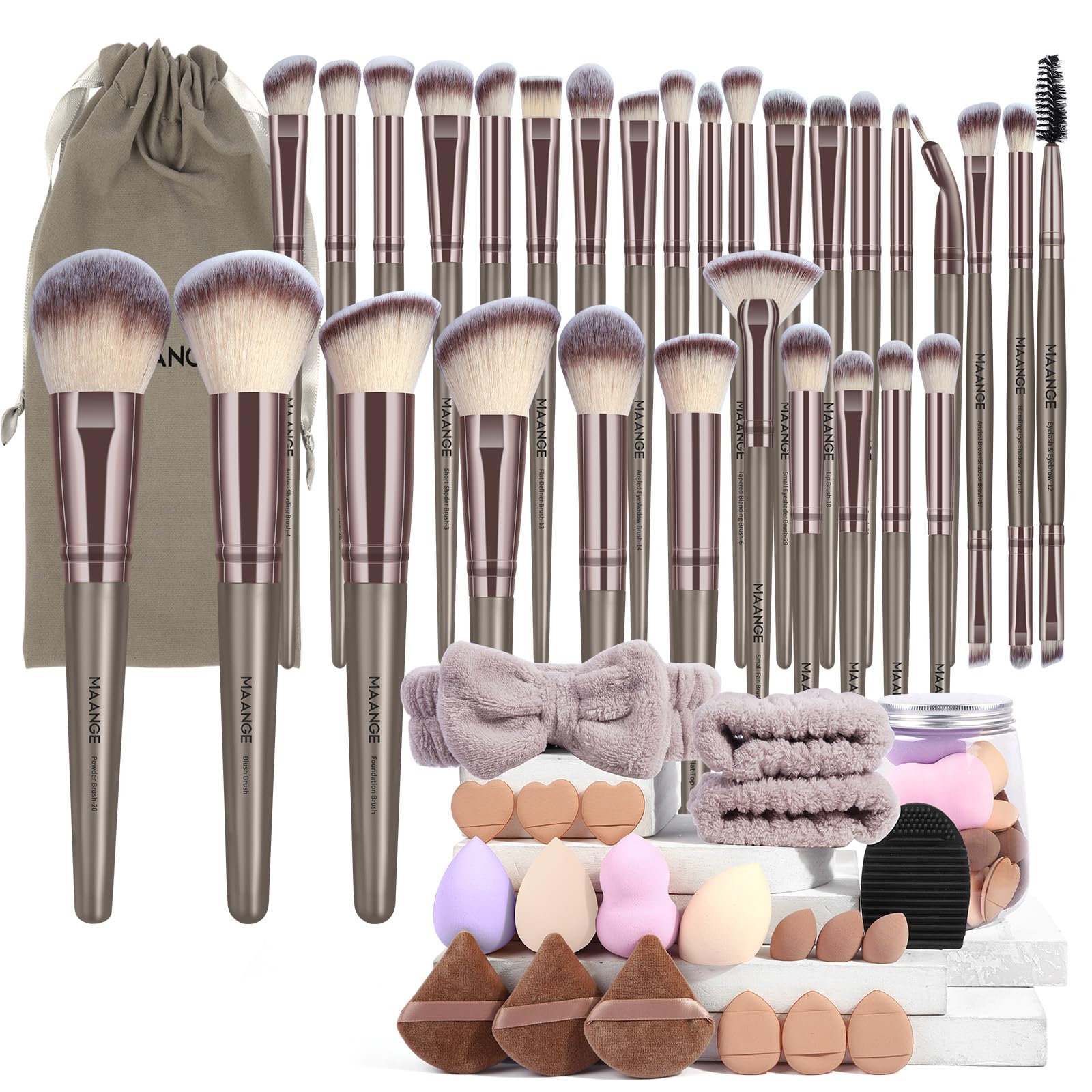 MAANGE Pinselset Makeup, 51-teiliges Make-up-Tool-Set, multifunktionales Make up Pinsel Set, Foundation, Puder, Rouge, Concealer, Lidschatten, Make-up-Pinsel (Champagner)
