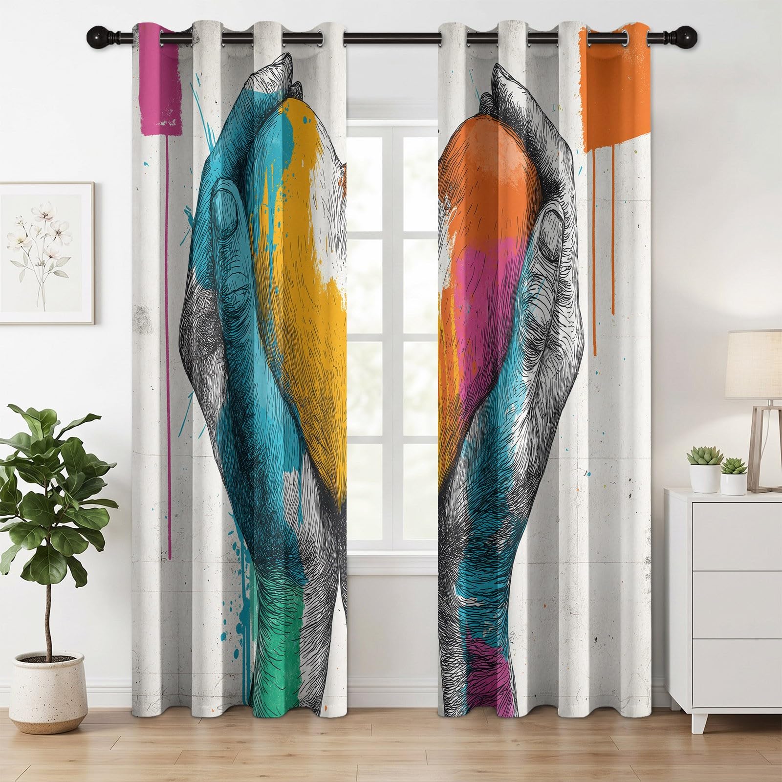 Rideau Isolant Graffiti Amour Forme De Cœur Rideau Occultant Thermiques Anti Froid et Chaleur, Économie d'Énergie, Idéal pour Chambre et Salon 110 x 215 cm, Beige, 2 Pièces