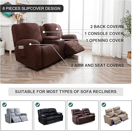 Miniatura 3 de Funda para sofá reclinable de dos plazas con consola central, funda de sofá reclinable de 2 plazas con estampado de leopardo y bolsillos, funda