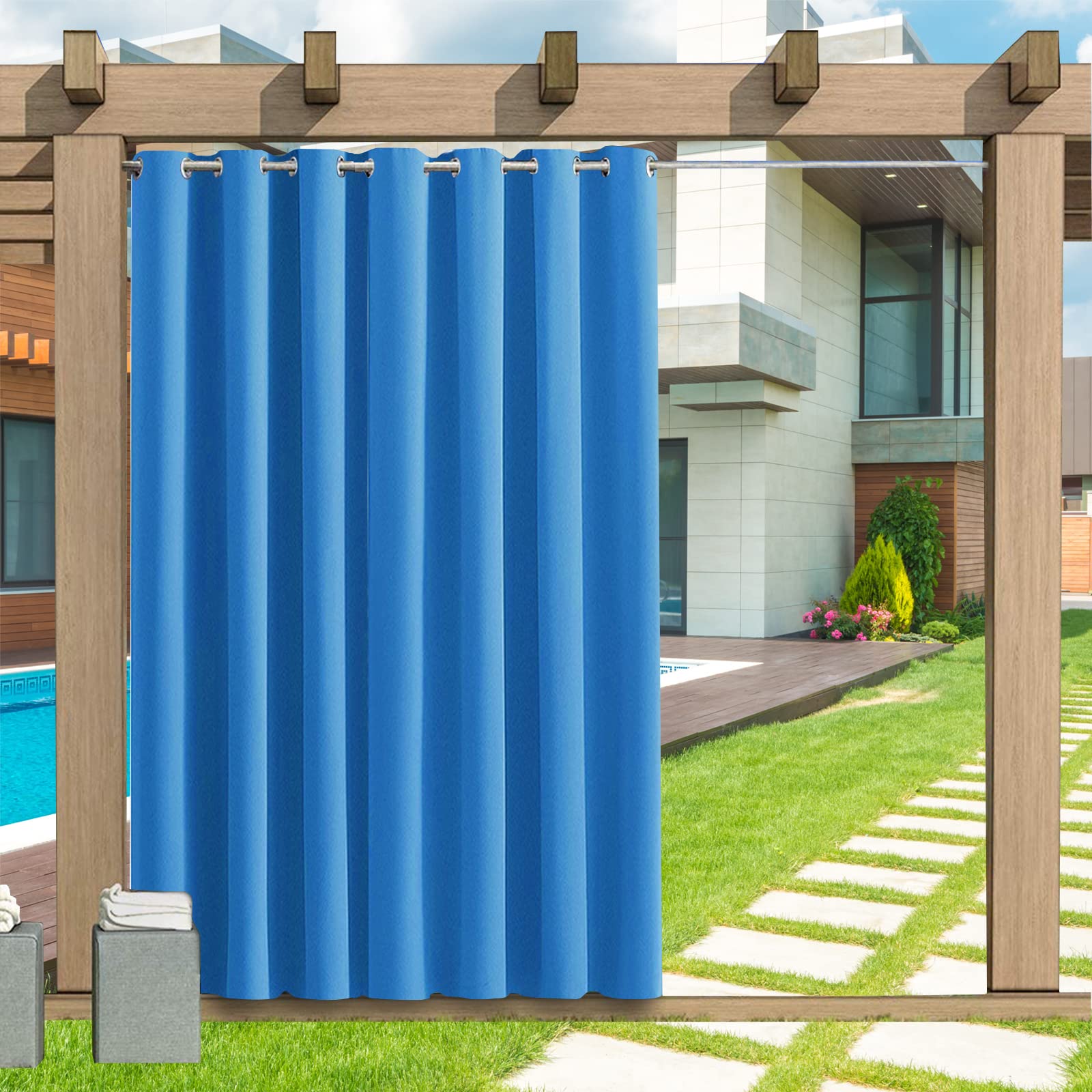 Outdoor Curtains, Outdoor Curtain with Eyelets 1 Panel, 24 Colors Outdoor Curtains Waterproof Sun Shade Patio Curtain, Privacy Screen Sun Shade Curtain for Balcony Patio Porch Pergola, B177xH213CM โ image 1
