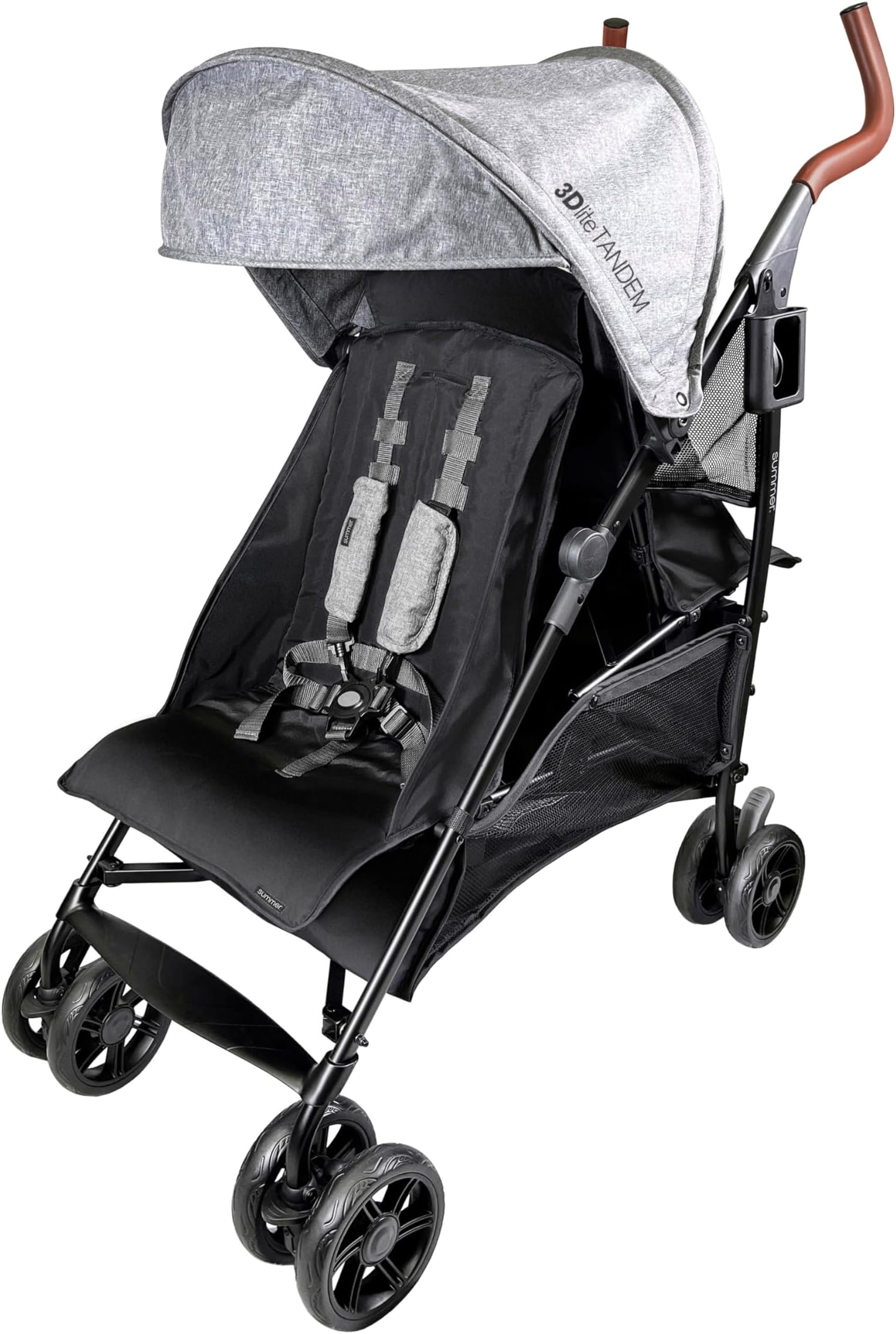 Summer 3Dlite Tandem Convenience Double Stroller โ Lightweight Back-to-Back Stroller for Infants and Toddlers, Black