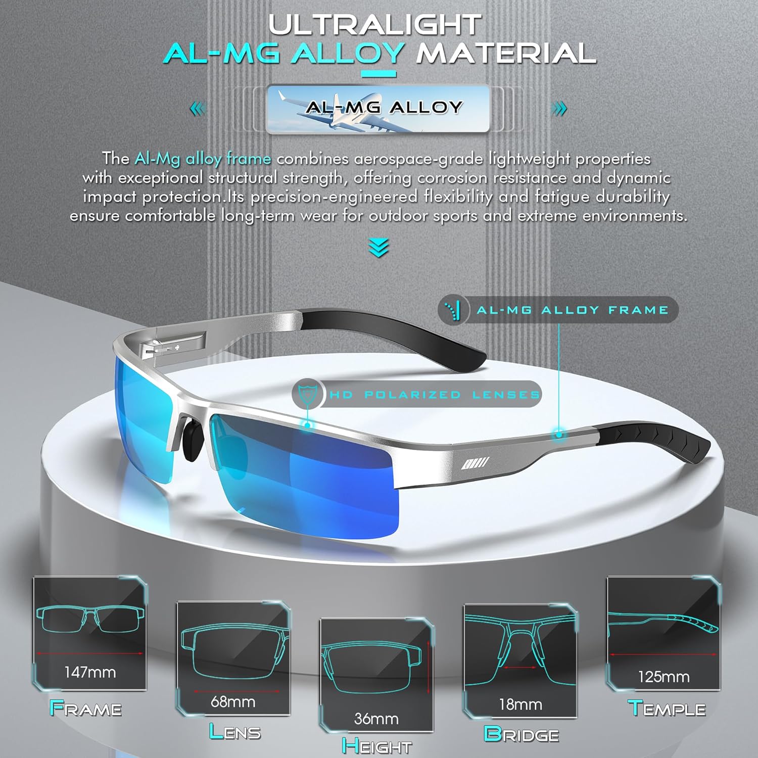 ATTCL Men's Polarized Sunglasses, UV400 Protection, Rectangle Metal Glasses for Driving, Fishing, Golf, Cycling - Image 2