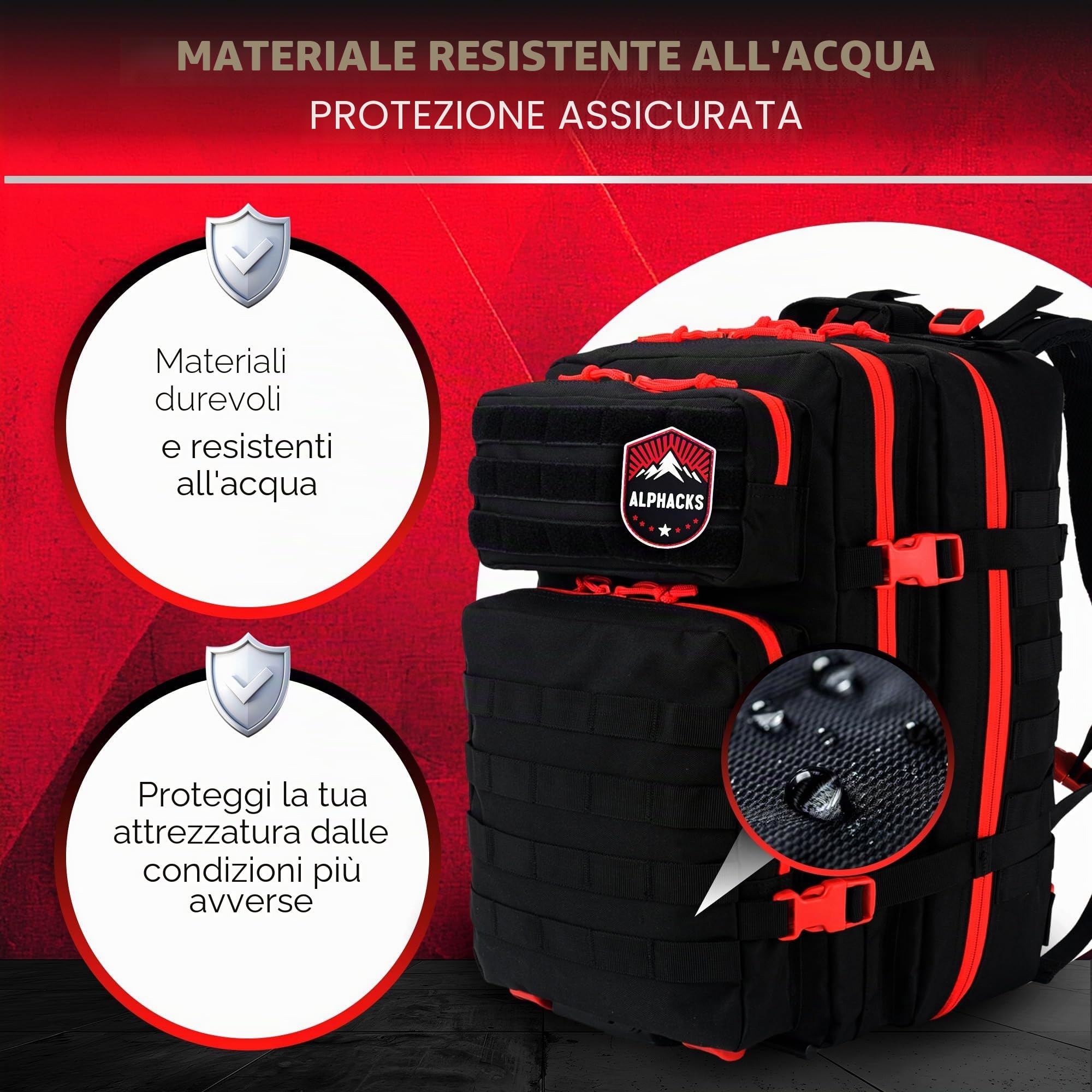 Zaino tattico militare, rosso, Grande, Tattico