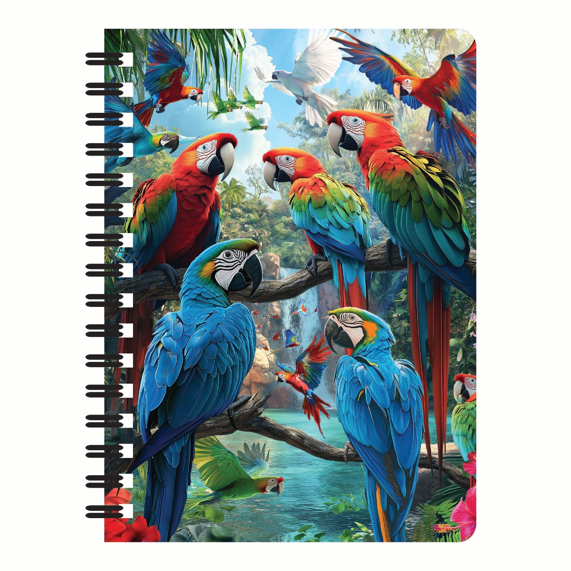 3D LiveLife Notebooks - Tropical Troupe from Deluxebase. Lined 21cm x 14.5cm A5 Notepad. 80 Page Spiral Bound Notebook with Lenticular Parrot Cover. Wild Animal Journal for Women and Men.