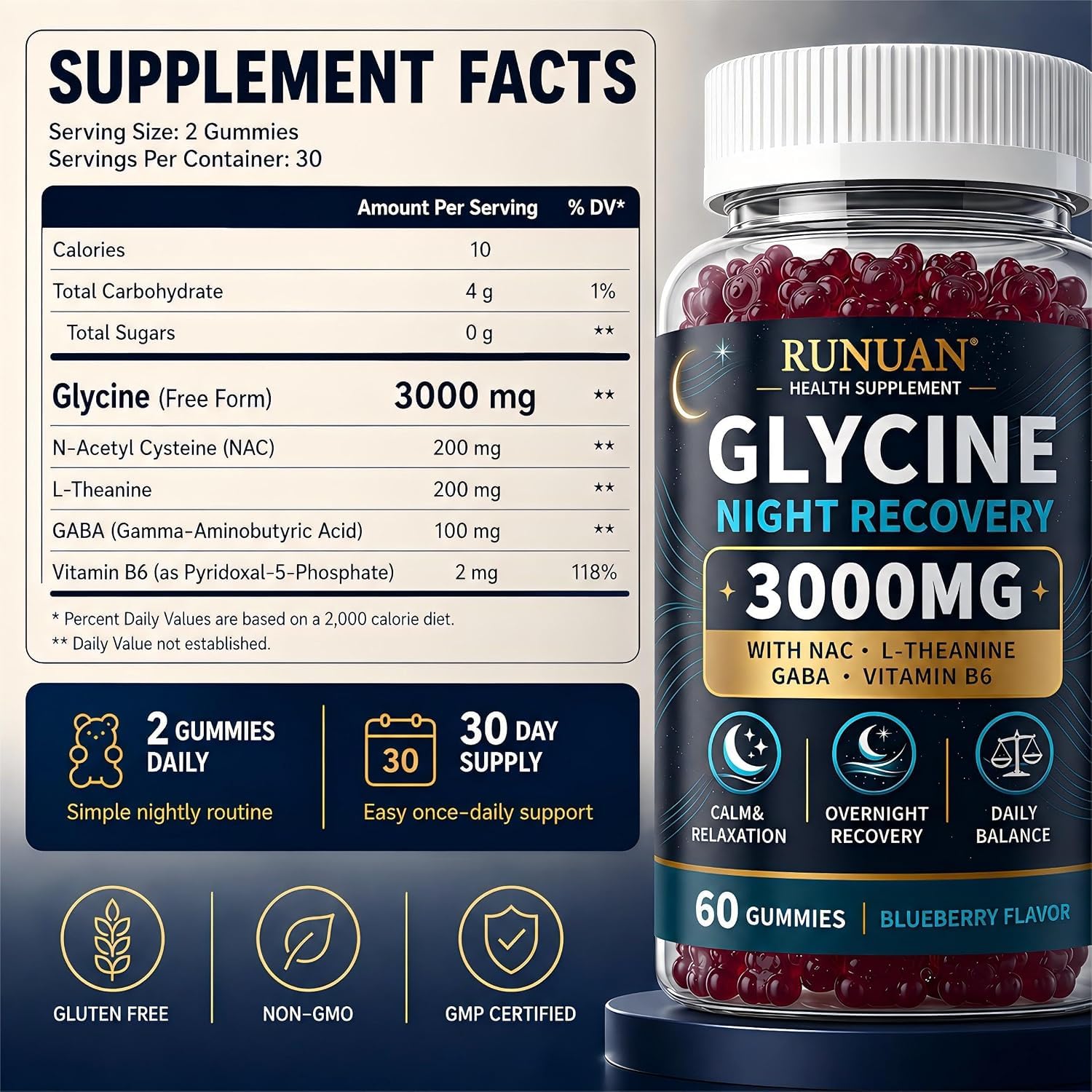2PACK Glycine Gummies 3000mg Sleep Support with NAC, L-Theanine, GABA & B6 — Amazon image 9