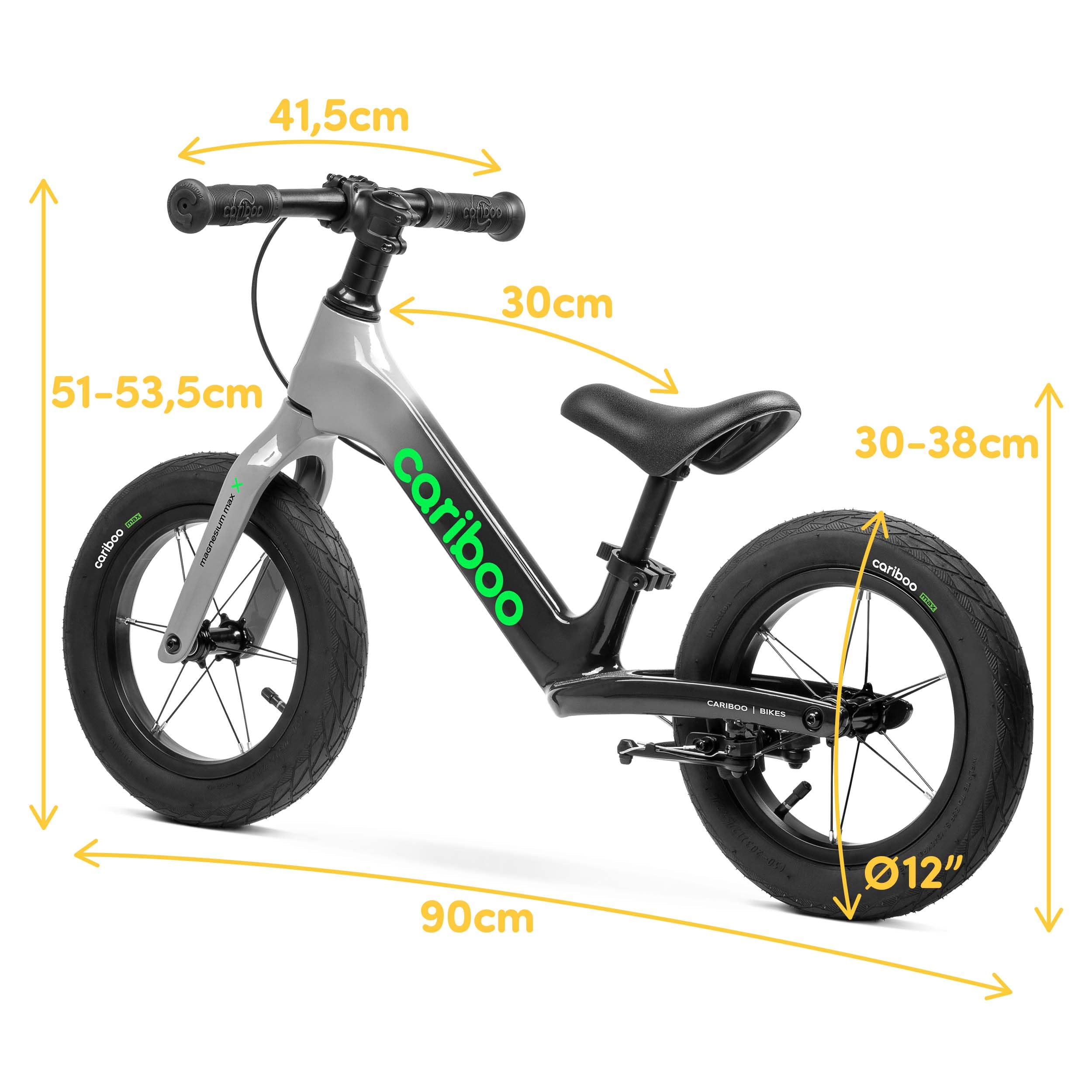 cariboo Bicicleta sin Pedales para Niños Desde 2 años - Ultraligera 3,6 kg - Sillín y Manillar Ajustables - Cuadro de Magnesio, Freno V-Brake - Carga hasta 30 kg - Magnesium MAX