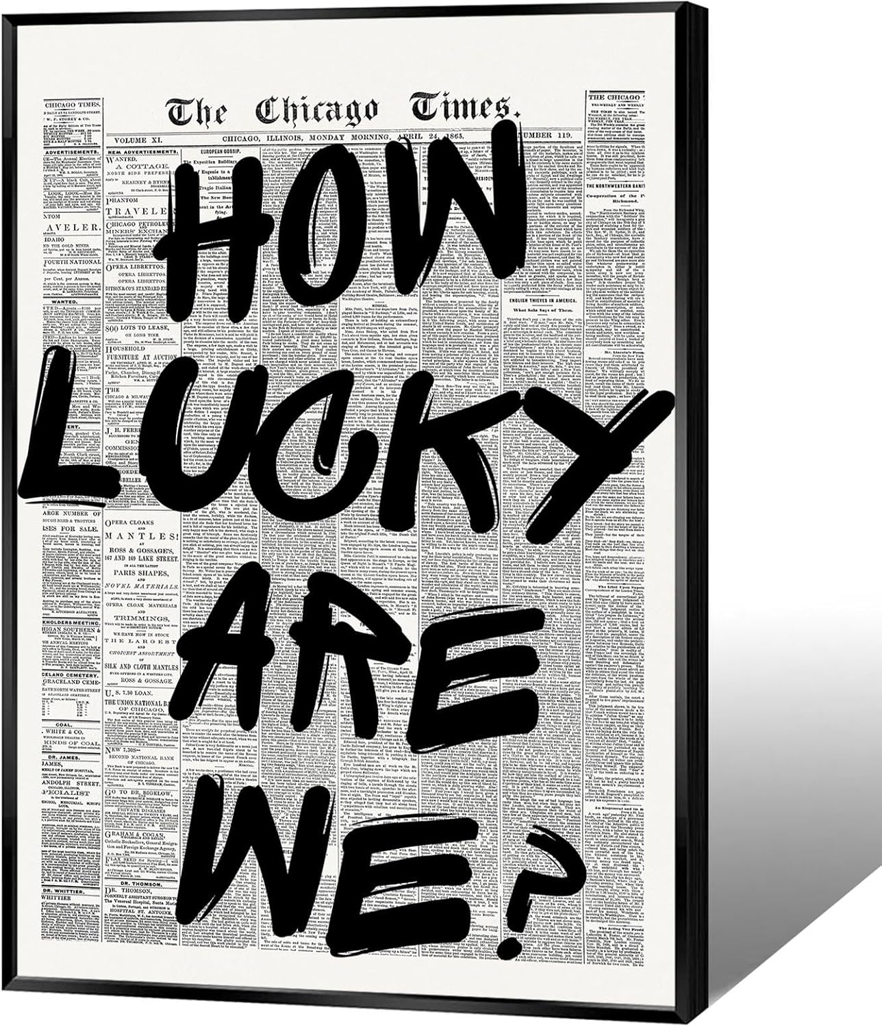 Póster de periódico retro en blanco y negro con texto en inglés How Lucky Are We, lienzo para pared, cita positiva, impresiones minimalistas,