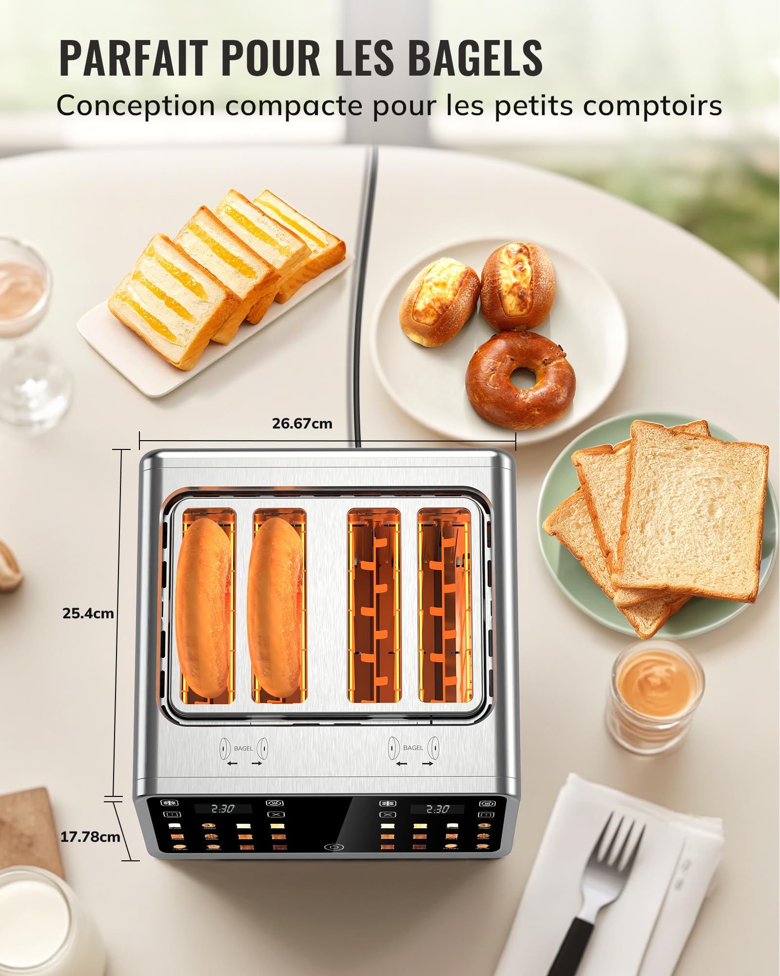 Keenstone Grille-pains Intelligent 4 fentes - Écran Tactile Incliné 75°, Contrôle Dual Indépendant, Fonction de Grillage Unique, Réchauffement & Dégivrage, 6 Réglages de Dorage Auto