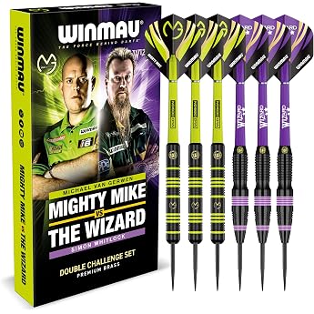 WINMAU Darts Michael  MvG  Van Gerwen gegen Simon  The Wizard  Whitlock Doppelset 22 g Steeltip-Messing-Dart-Set mit Flights und Sch ften Sch fte