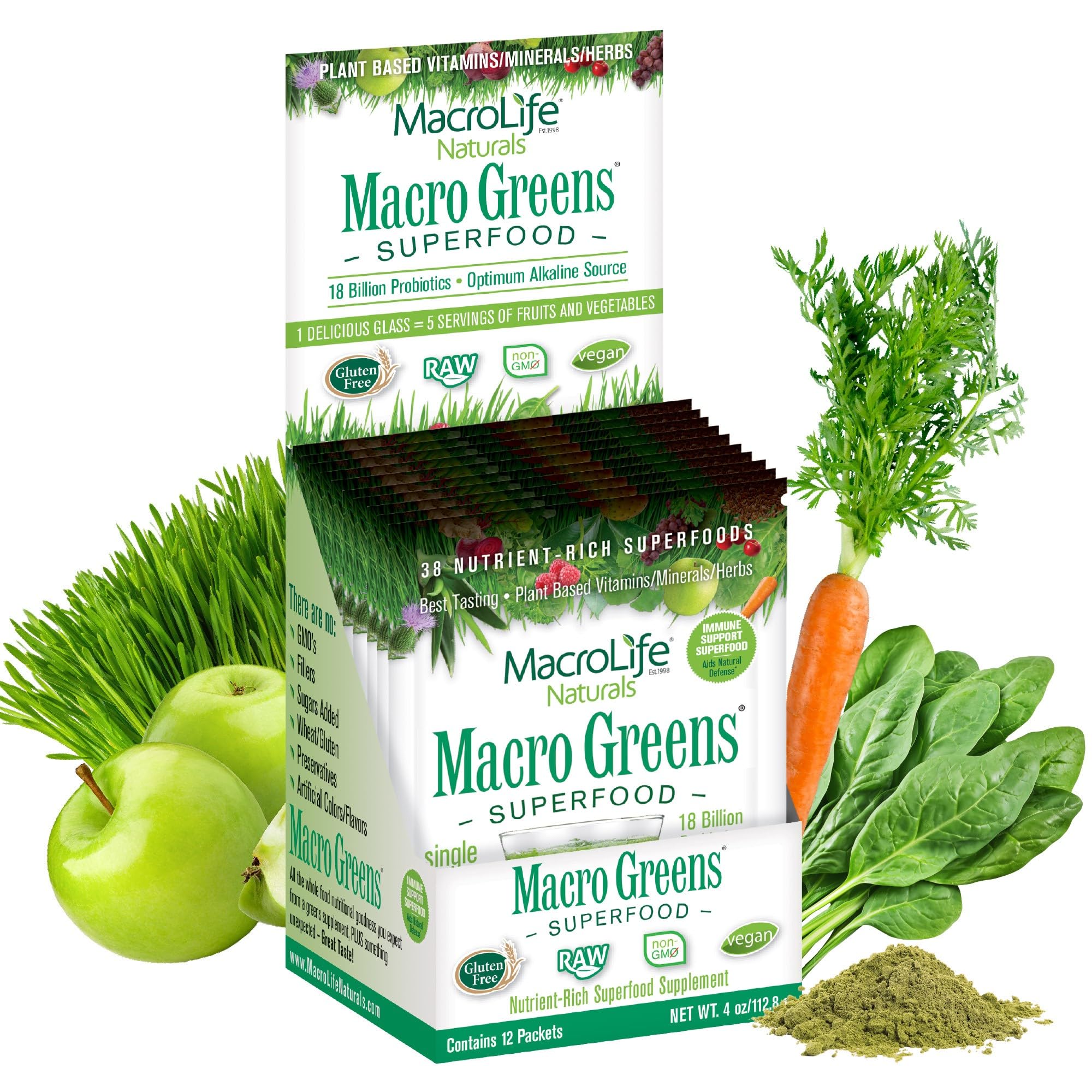 MacroLife Naturals Macro Greens Superfood Powder, 12 Packets