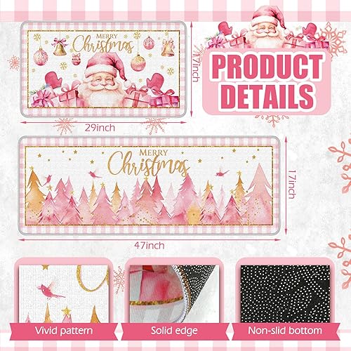 Miniatura 3 de Juego de 2 alfombras y tapetes de cocina con texto en inglés "Merry Christmas", tapete para fregadero de invierno y vacaciones, tapete para cocina,