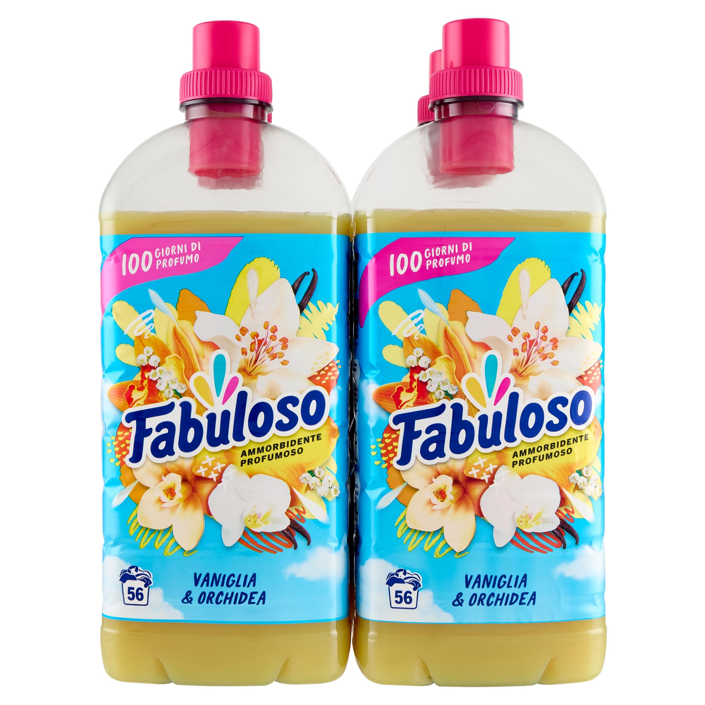 Fabuloso Zapachowy koncentrat waniliowy i orchidea 4 x 1,25 l | Perfumy trwające tygodnie* Perfumy aktywowane ruchem | Ułatwia prasowanie ubrań** | 224 pranie