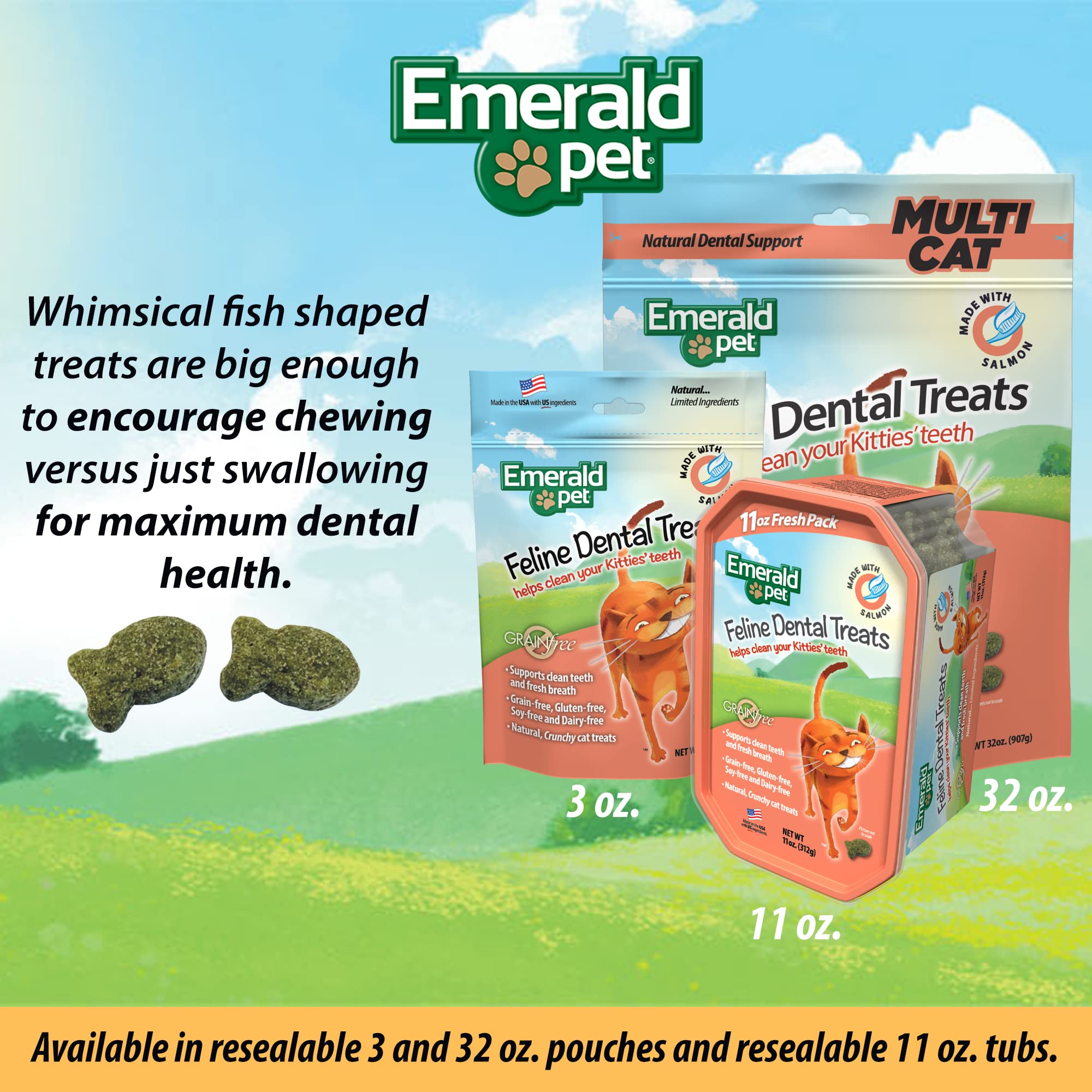 Emerald Pet Grain-Free Cat Dental Treats with Salmon – Crunchy Natural Dental Treats for Cats to Clean Teeth, Freshen Breath, and Reduce Plaque & Tartar – 11 oz Tub - image 7