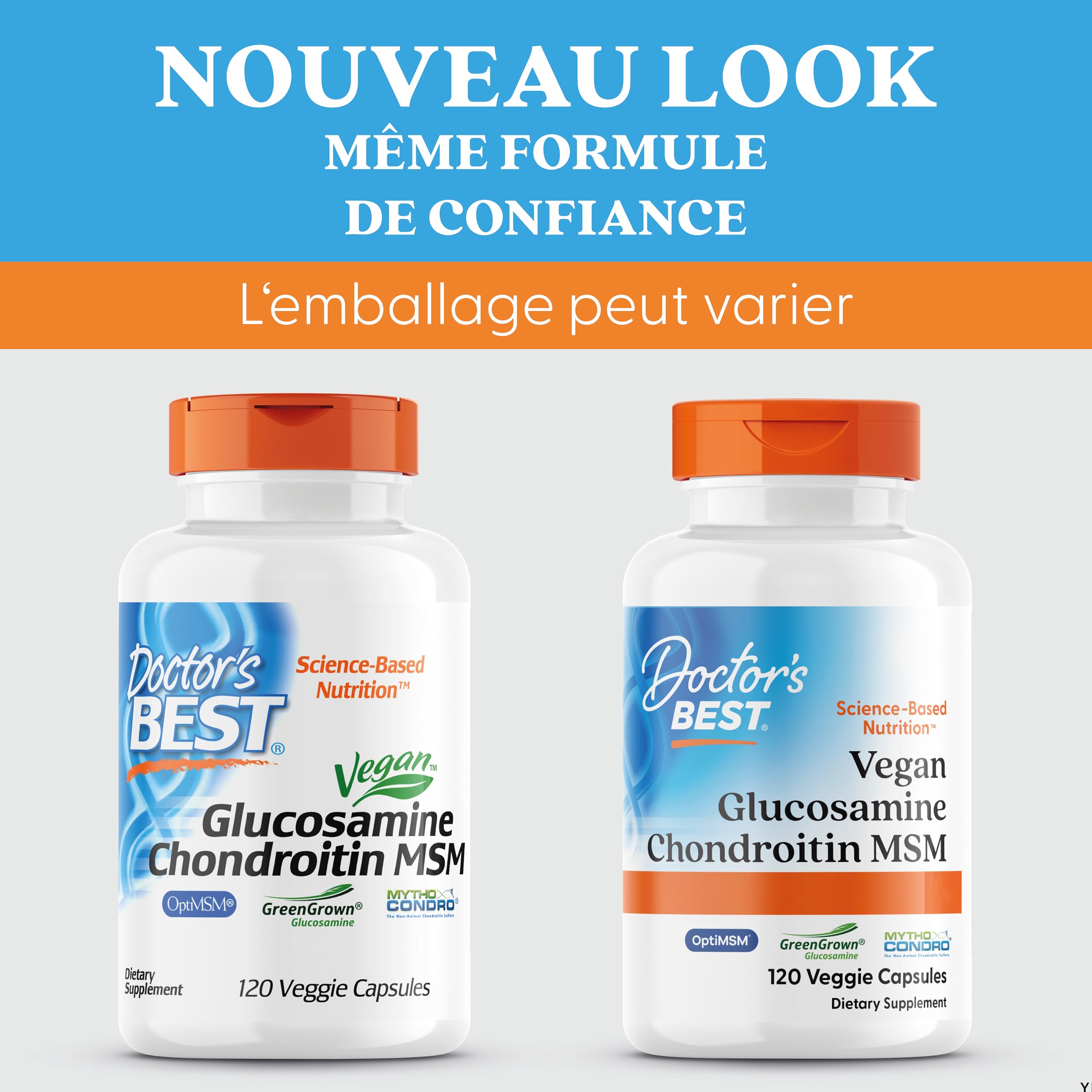 Doctor's Best, Vegan Glucosamine Chondroitin MSM, Haute Dosé, 120 Capsules végétaliennes, Sans Gluten, Végétarien, Sans Soja, Sans OGM